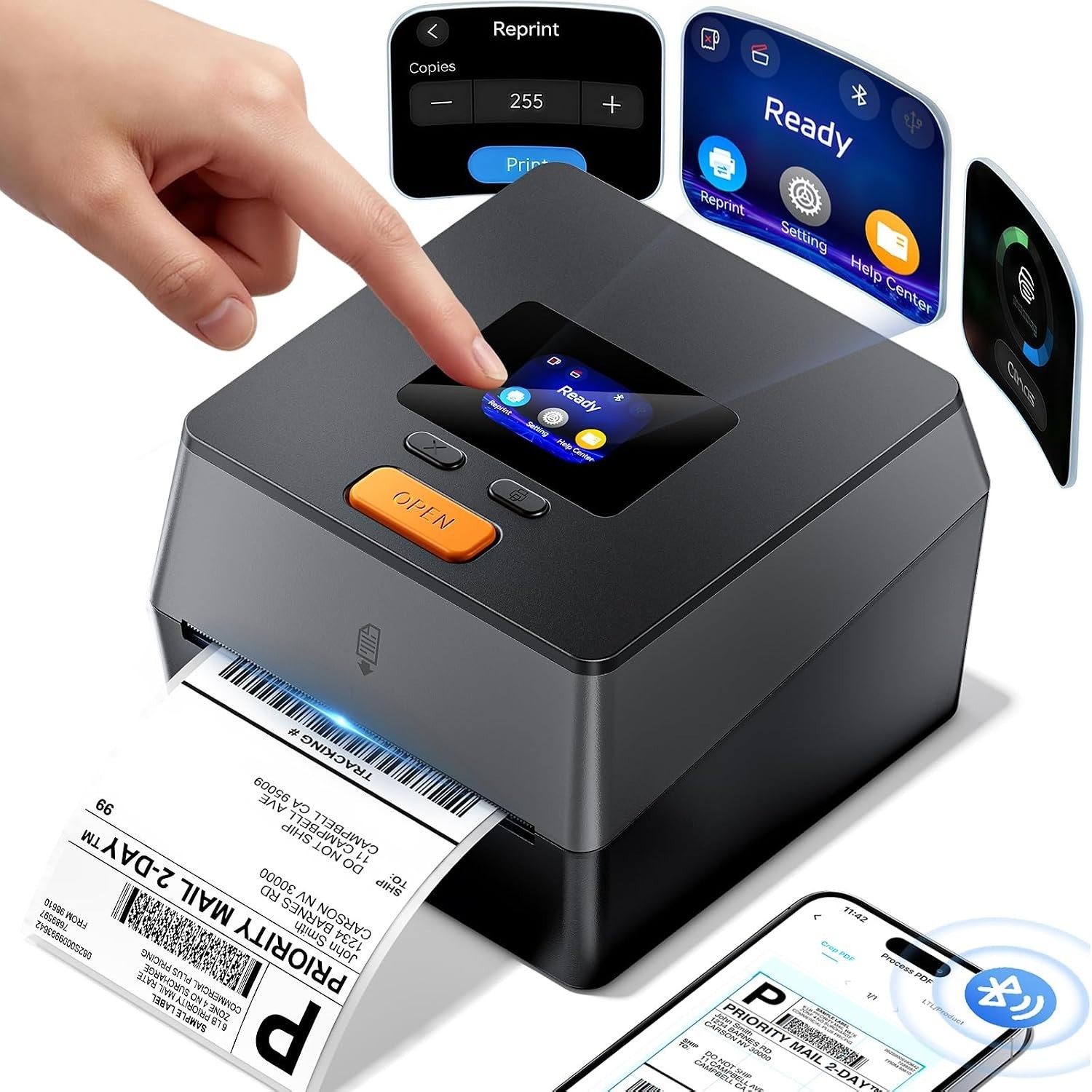Phomemo D420D 4x6 Bluetooth Thermal Label Printer Touchscreen Black - New in Box
