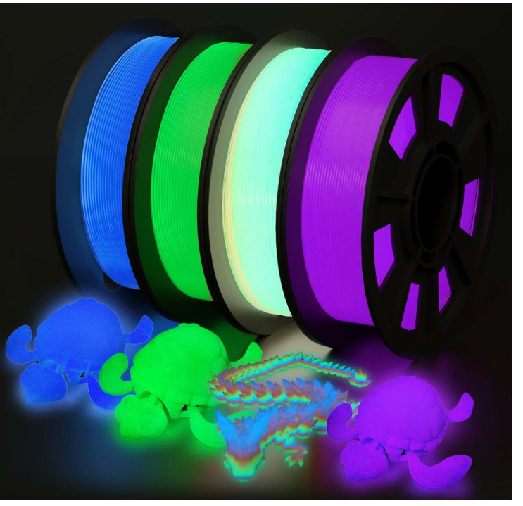 3D Printer Filament Bundle Glow in Dark Multicolor PLA 1.75mm 4 Pack