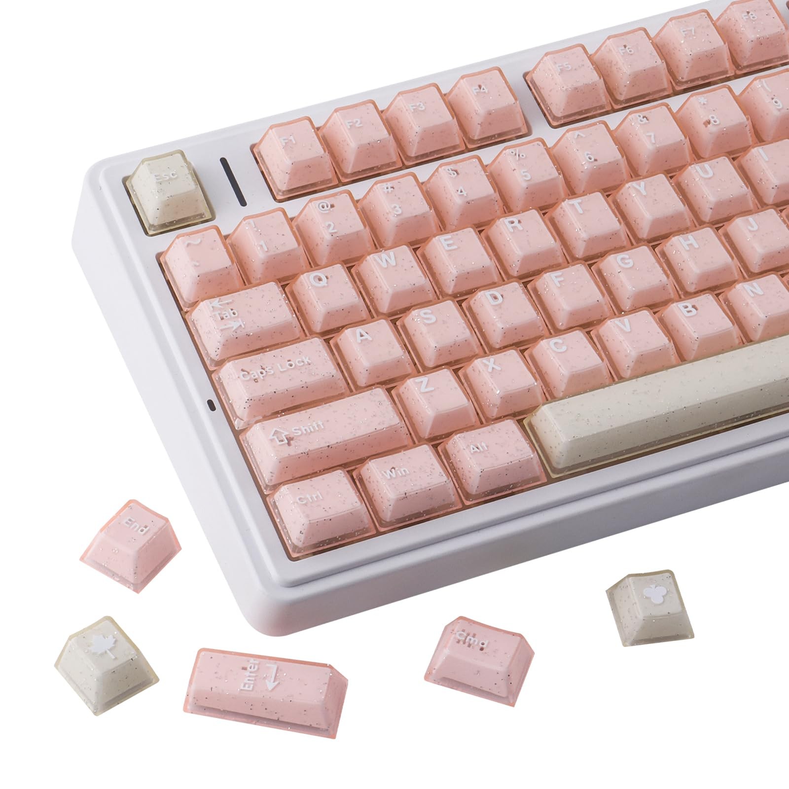 166 Keys Crystal Jelly Pink Double Shot Keycaps Translucent Cherry Profile
