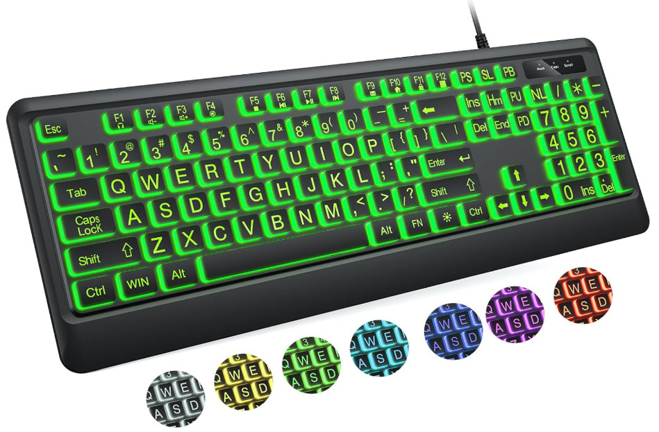 Teclado de letras grandes retroiluminado USB