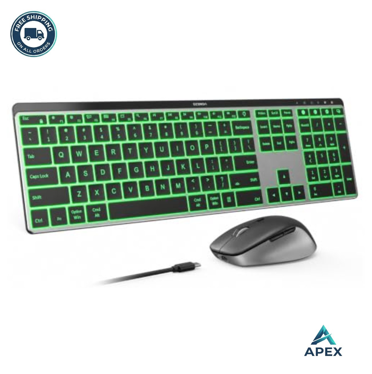 Wireless Bluetooth Keyboard Mouse Combo 7 Color Backlit Full Size QWERTY Number