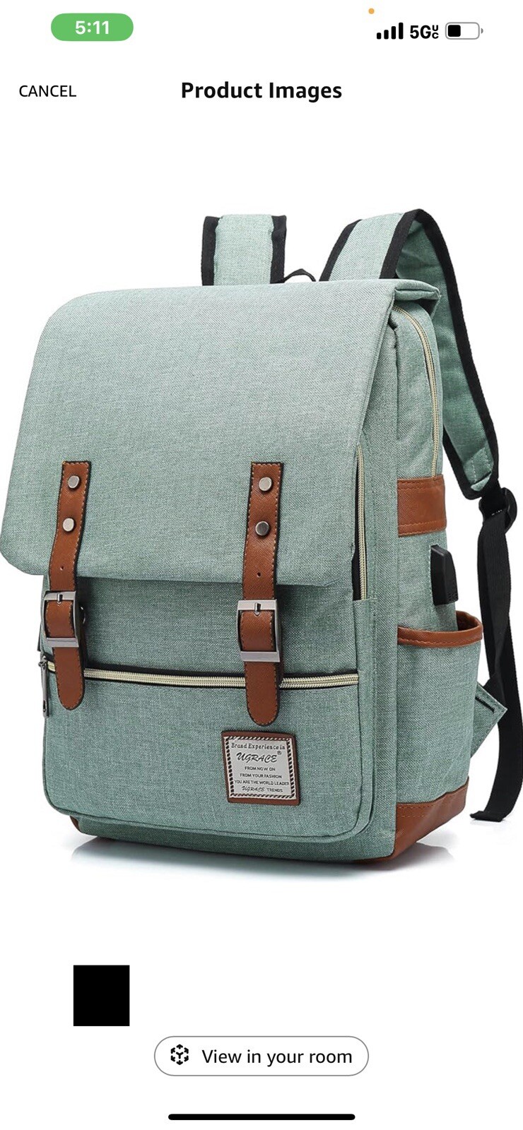 UGRACE Traveling Laptop Backpack/Shoulder Bag USB Port Water Resistant Green