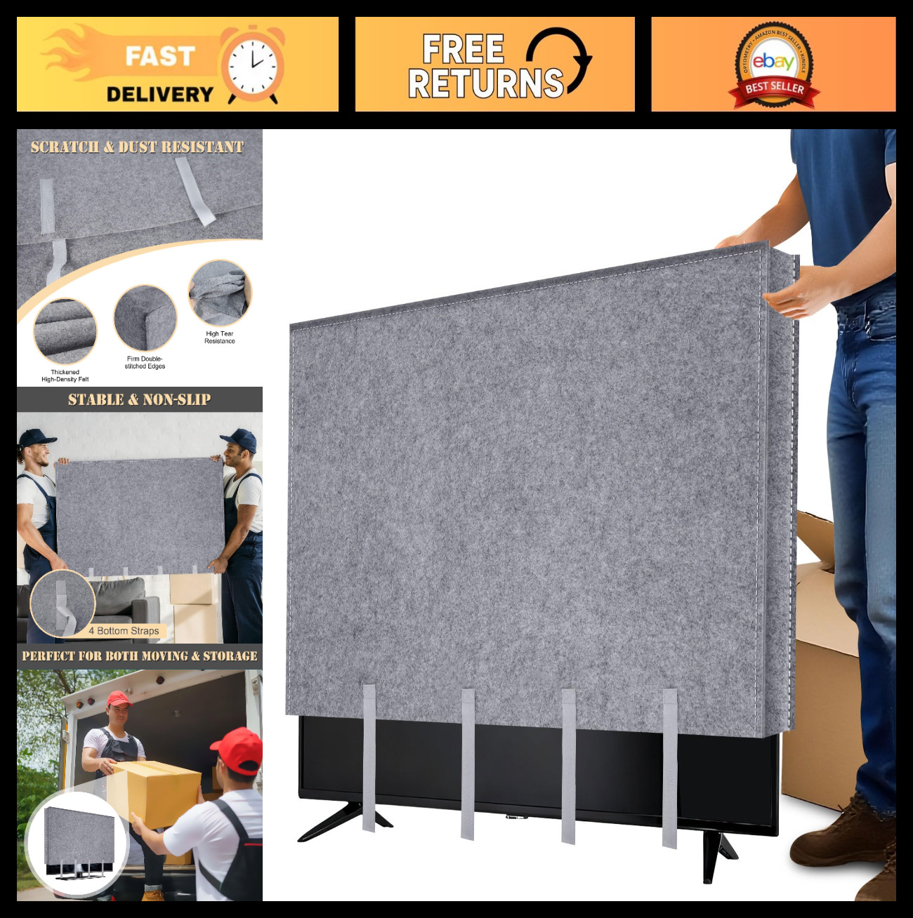 Dust Cover for 60"-65" Flat Screen TV, Anti-Scratch Felt, Dustproof Protection,