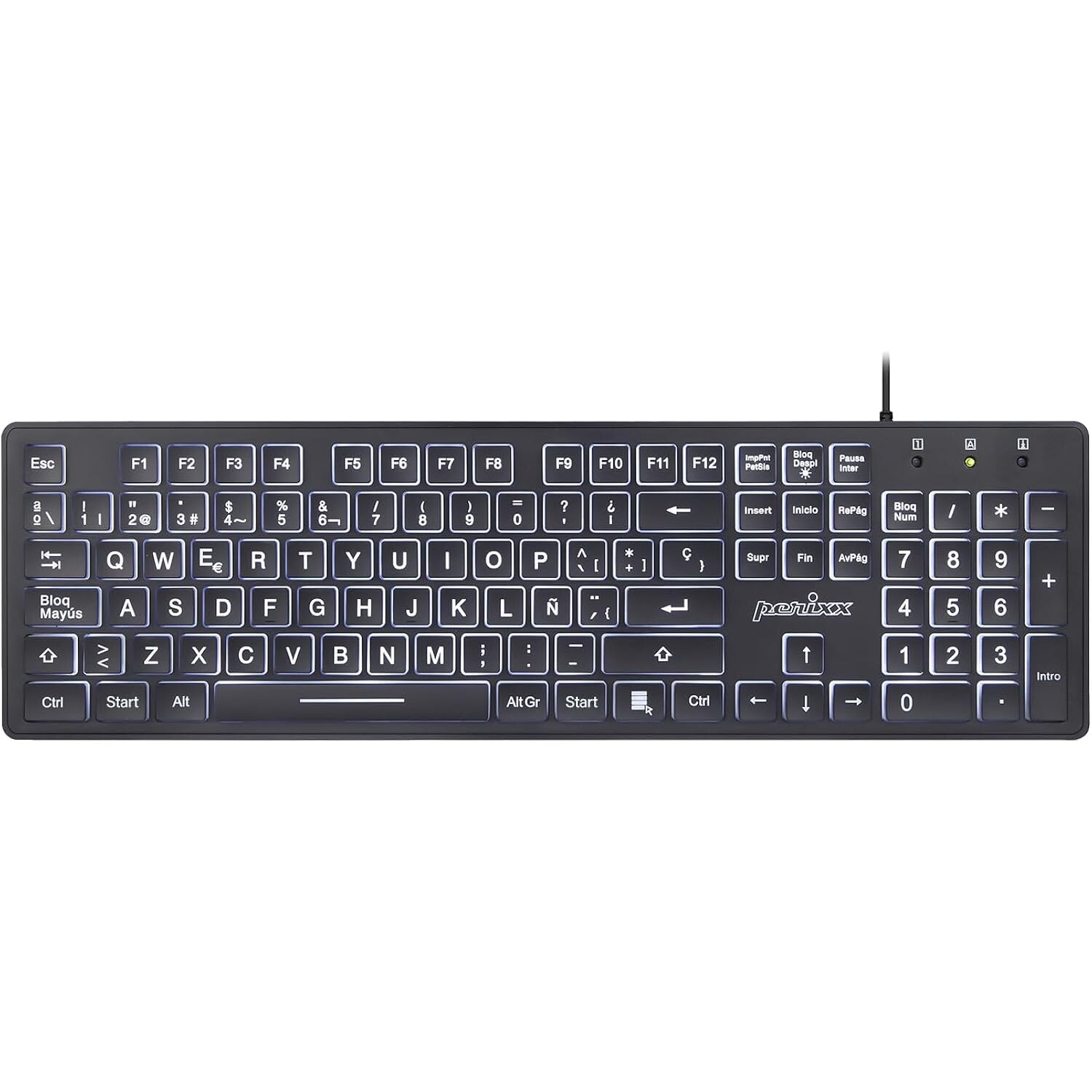 PERIBOARD-317ES Wired LED Backlit Keyboard – Full-Size Spanish QWERTY Layout