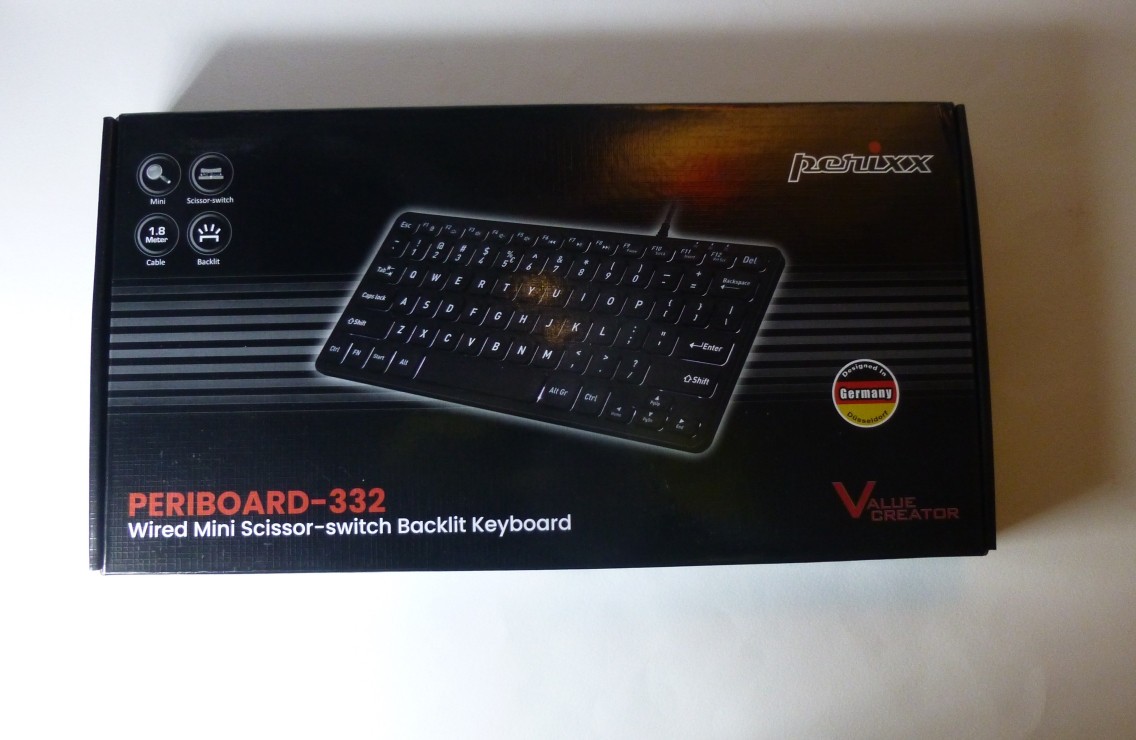 Perixx PERIBOARD-332 Wired Mini Backlit USB Keyboard Black Open Box