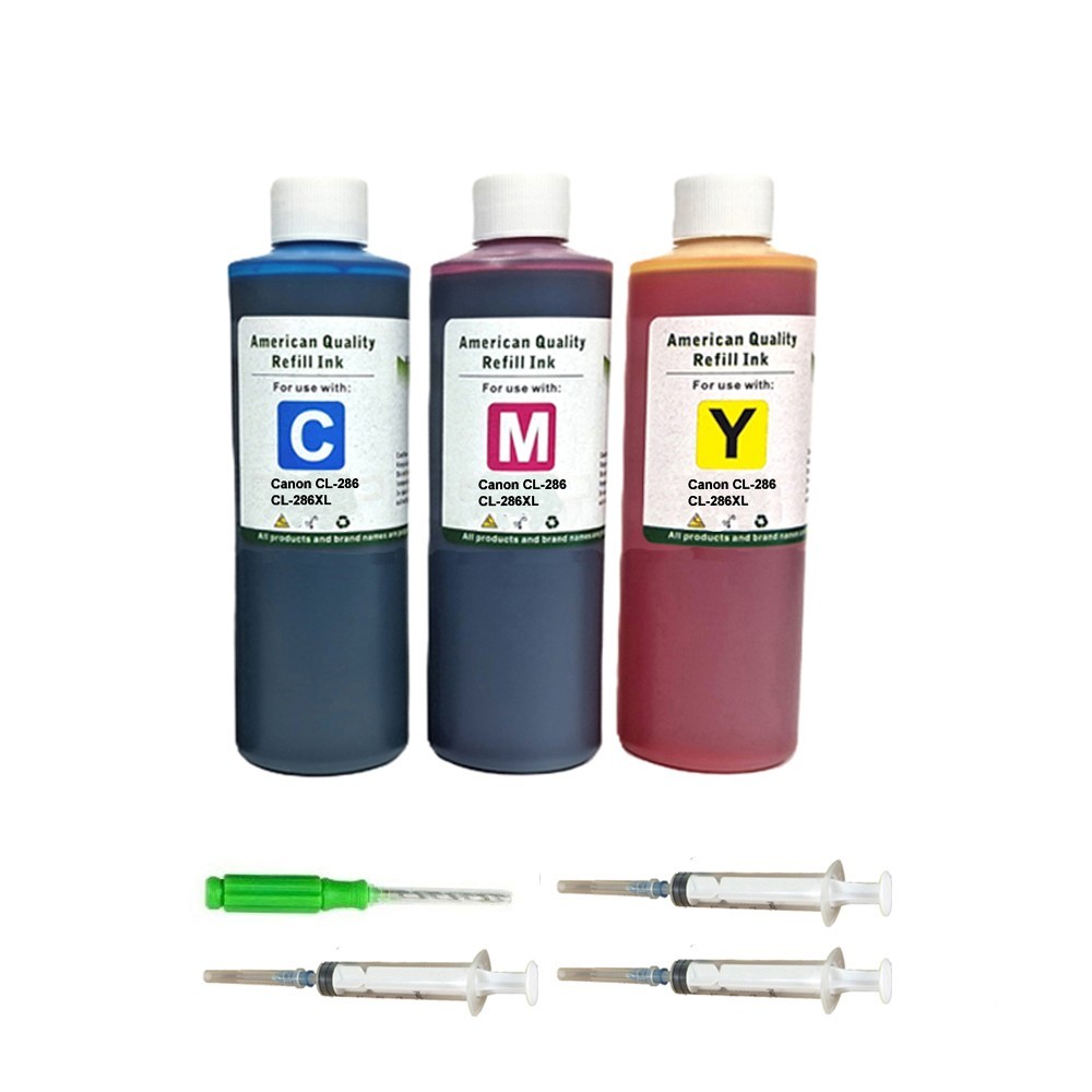 CMY Refill Ink Cartridge Kit for Canon CL-286 CL-286XL  Ink Bottles Kit 3x250ml