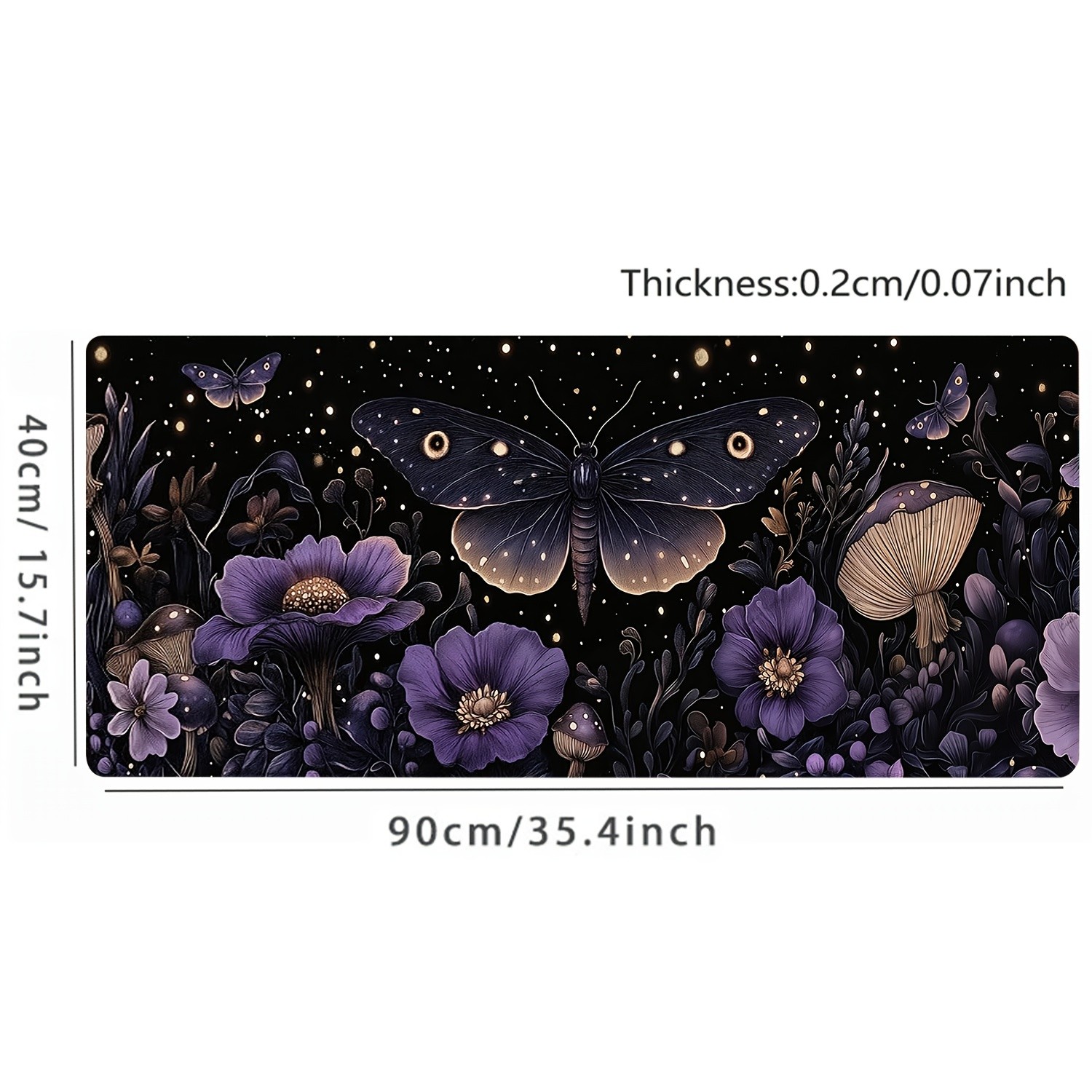 Large Gaming Mouse Pad Featuring a Gothic Moth Fantasy Design with Purple Mush