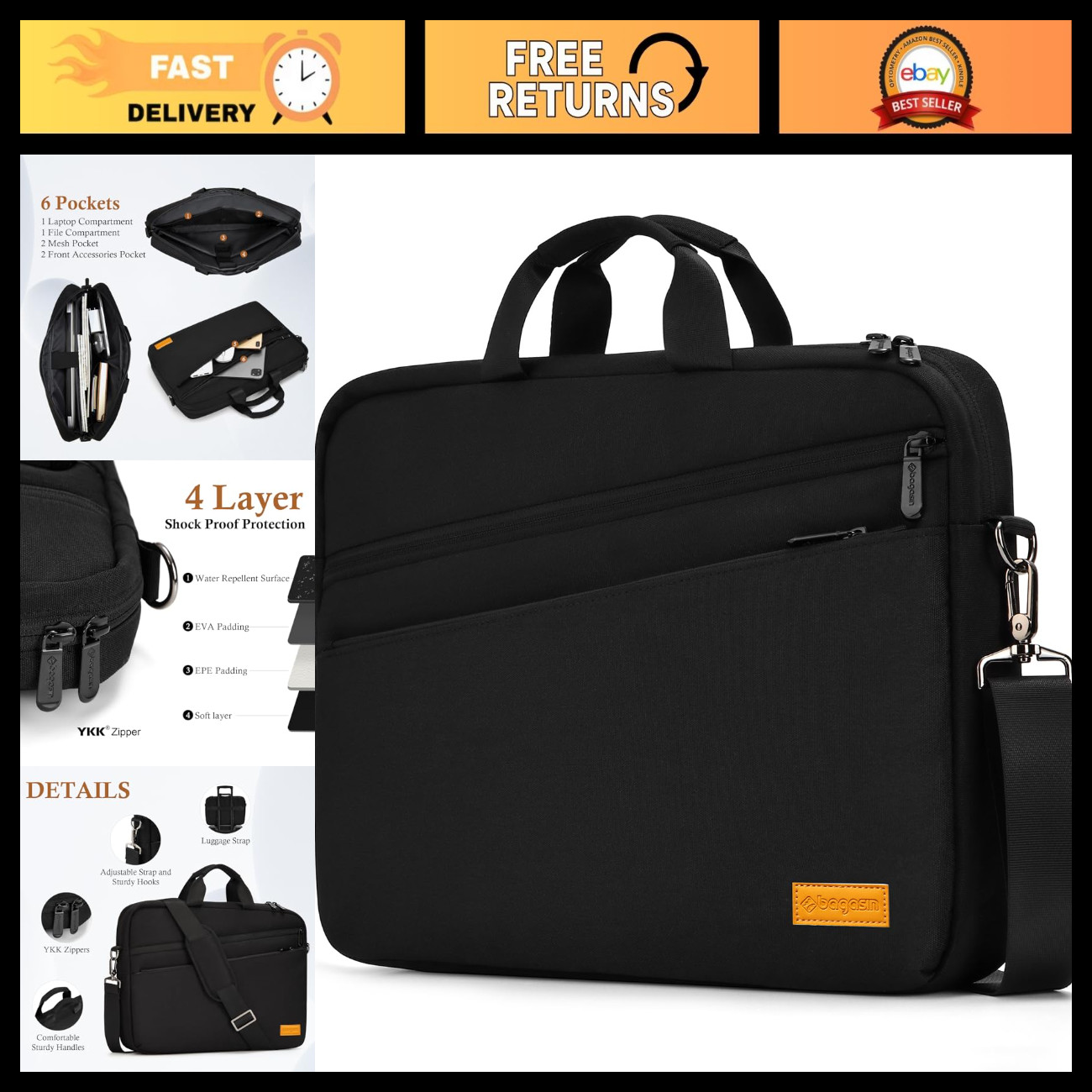15-16 Inch Laptop Shoulder Bag, Waterproof Computer Carrying Case, Travel Tote