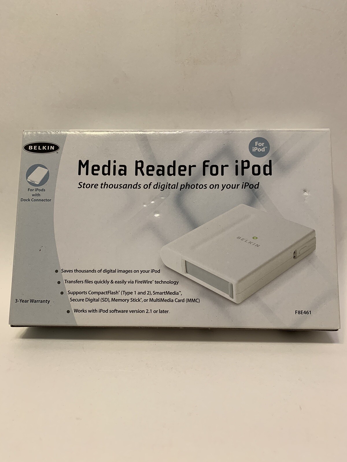Belkin Media Reader F8E461 with Dock Connector for iPod - White [ N E W ]