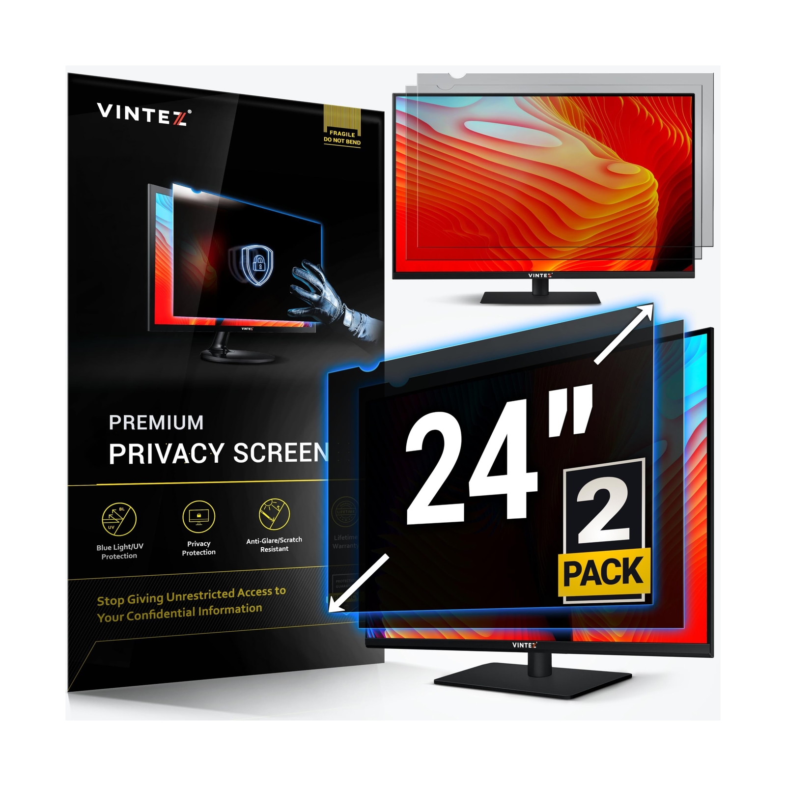 VINTEZ [2 Pack] 24 Inch 16:9 Computer Privacy Screen Filter for Widescreen Mo...