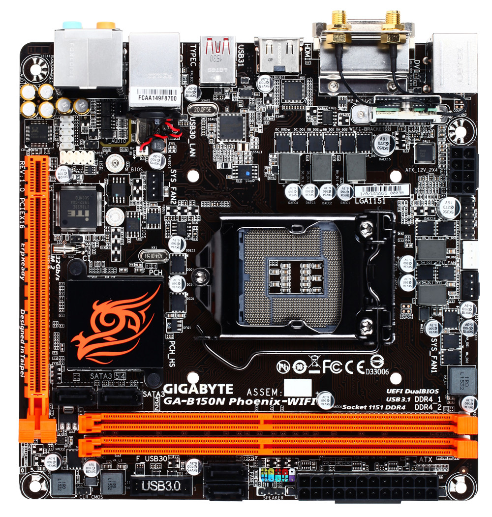 FOR Gigabyte GA-B150N Phoenix-WIFI DVI-D HDMI 32GB LGA1151 Motherboard Test OK