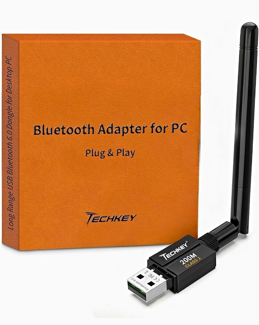 TECHKEY Bluetooth v6.0 USB-A Adapter Plug & Play 200M Class 1 Antenna