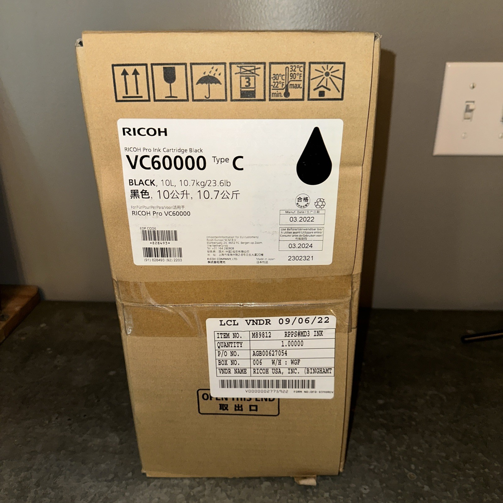 NEW Ricoh Black Pro Ink Cartridge VC60000 Type C Manuf. Date 03.2022 
