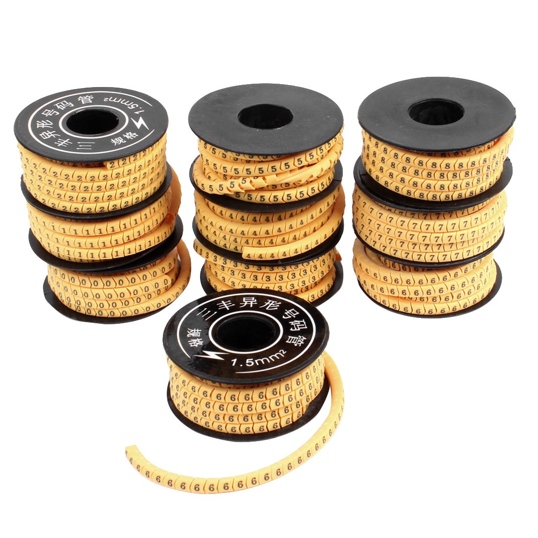 10 Pcs Yellow Flexible PVC Number 0-9 Print 1.5mm2 Wire Cable Markers Tag