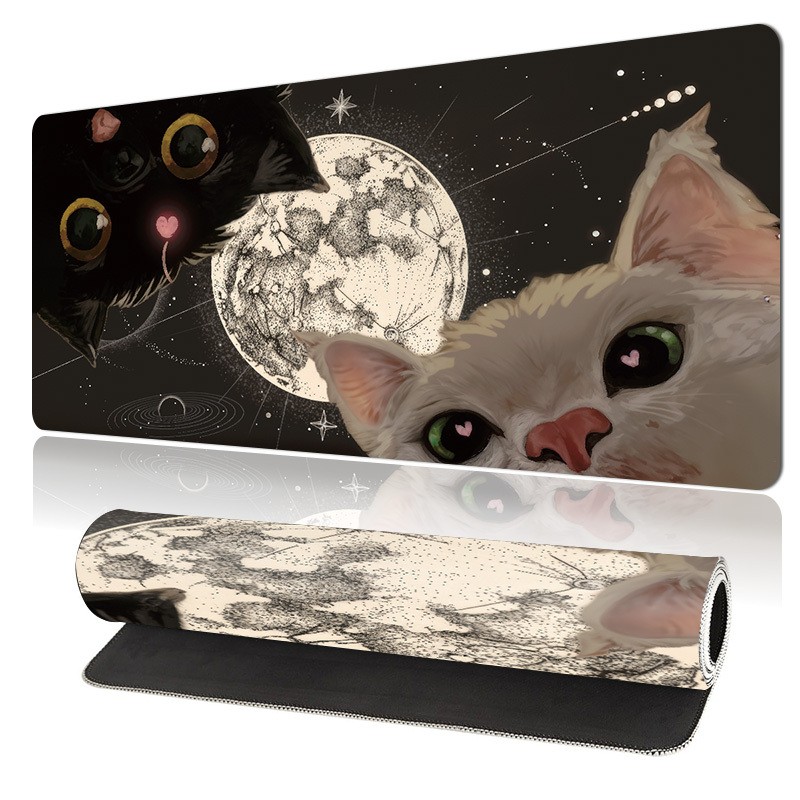 1pc Large Gaming Mouse Pad And Keyboard Rest - Cute Cat Pattern, Non-Slip Rubb