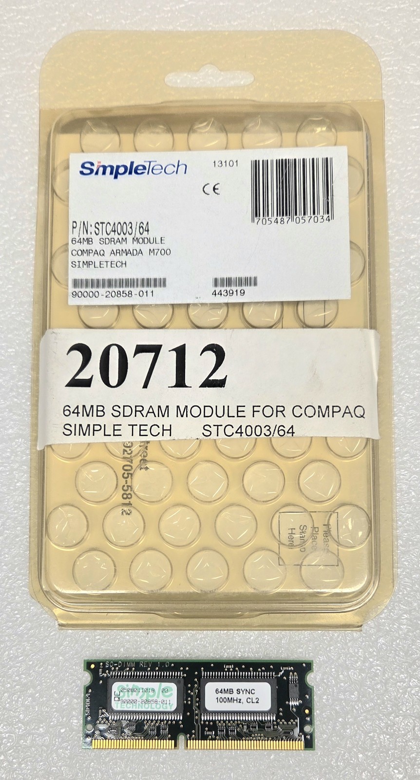 Simple Technology PC-100 144pin 64MB SoDimm SDRAM STC4003/64, 90000-20858-011