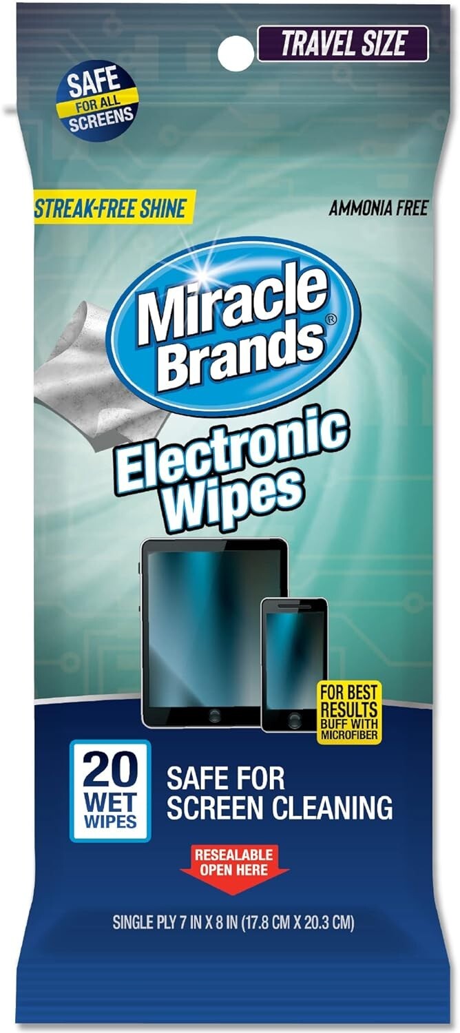 MiracleWipes for Electronics Cleaning Screen Wipes for TV, Phones etc. 20 Count