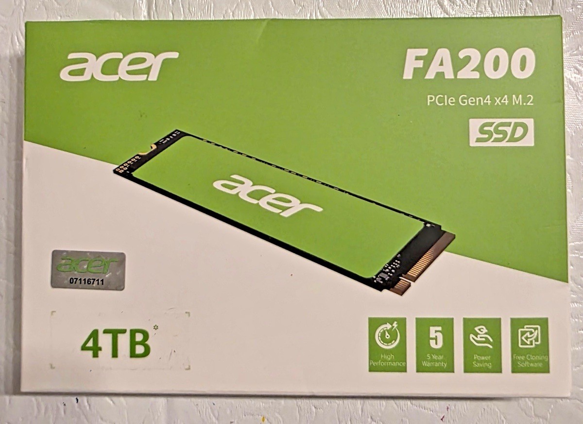 Acer FA200 NVMe Gen4 SSD 4TB, PCIe 4.0, M.2 2280, Read Speeds Up to 7200MB/s