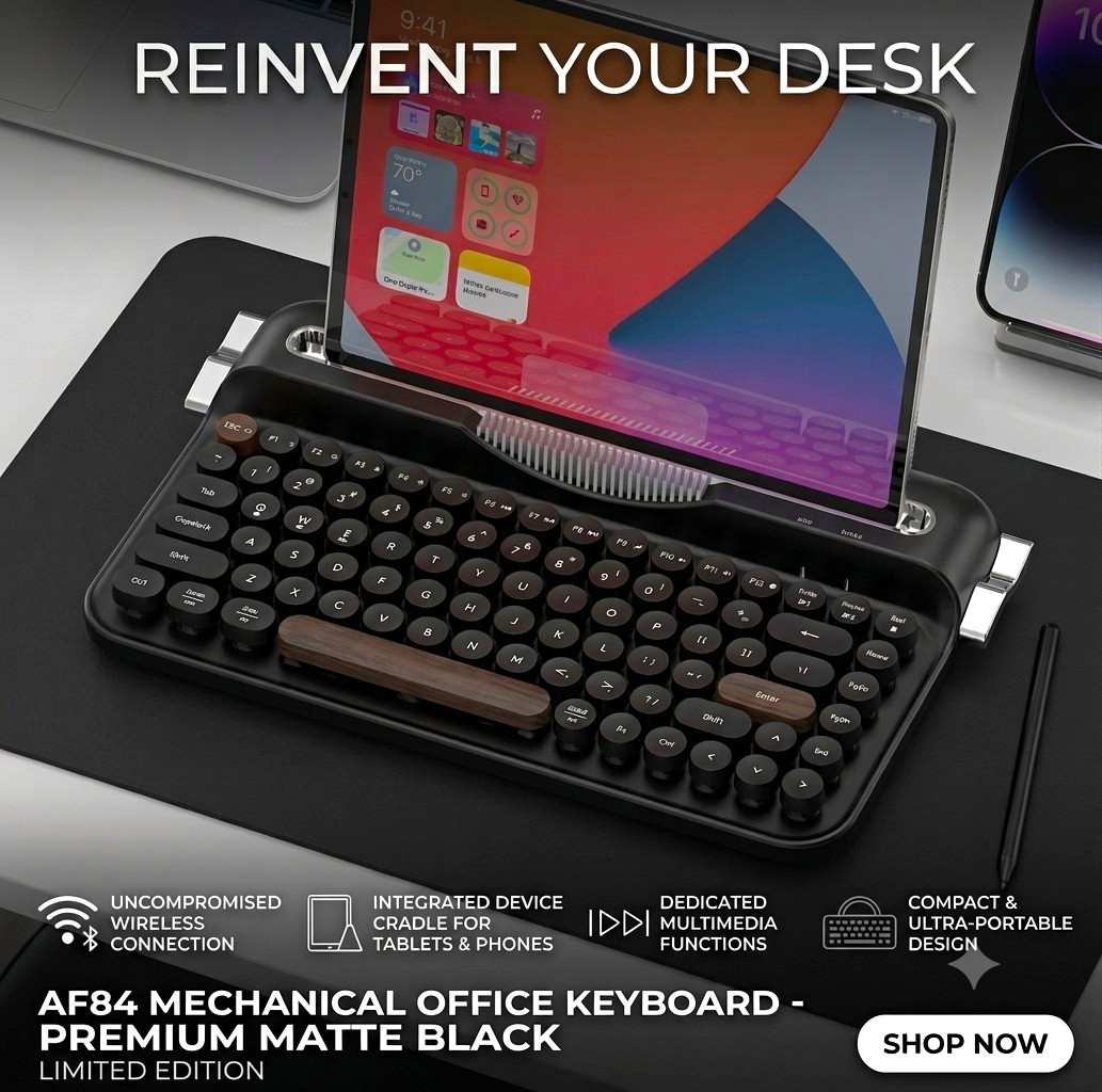 AJAZZ AF84 Wireless Keyboard Dual Mode 2.4G/Bluetooth 5.0 Card Slot Stand Retro