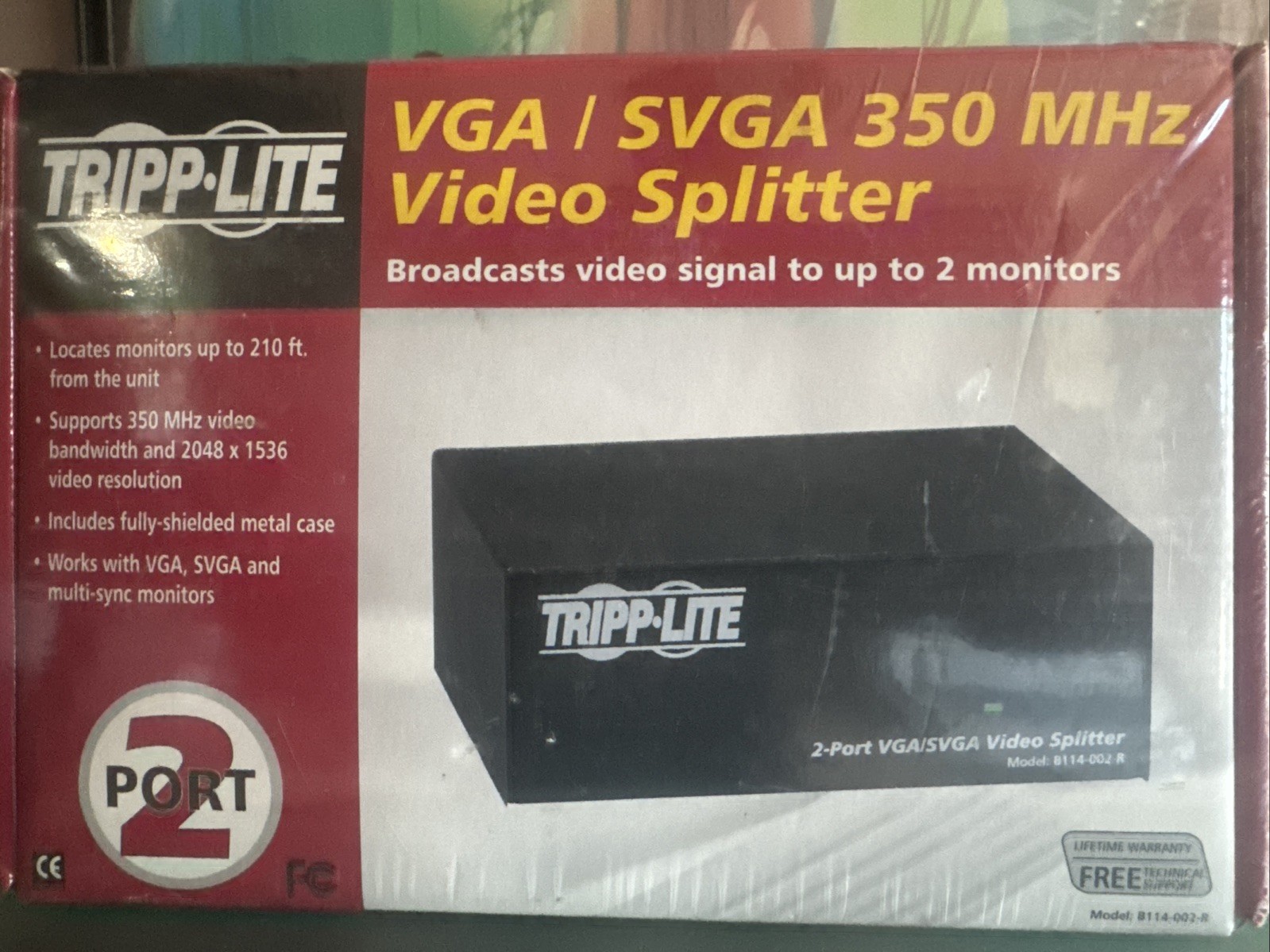 TRIPP LITE VGA/SVGA 350 MHZ 2PORT VIDEO SPLITTER/SIGNAL BOOSTER B114-002-R H4-48