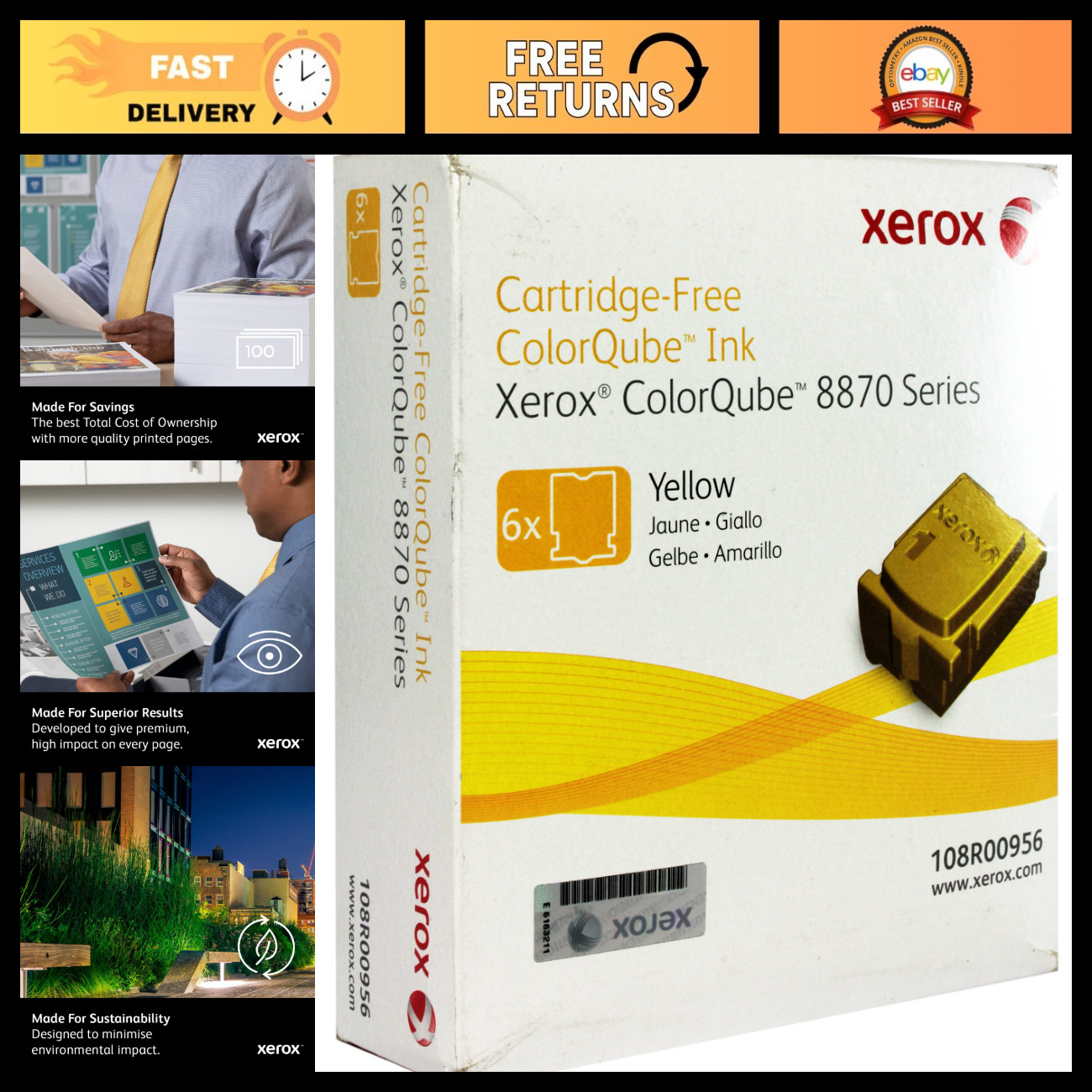 High-Yield Yellow Solid Ink for Color Printers - 6 Sticks, 17,300 Pages