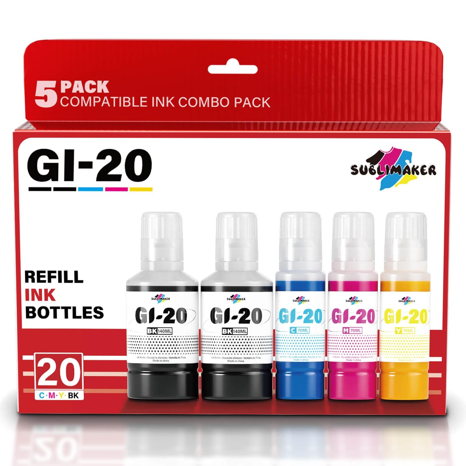 GI-20 Ink Refill Kit for Canon PIXMA G6020 G7020 G5020 MegaTank 5 Pack Black