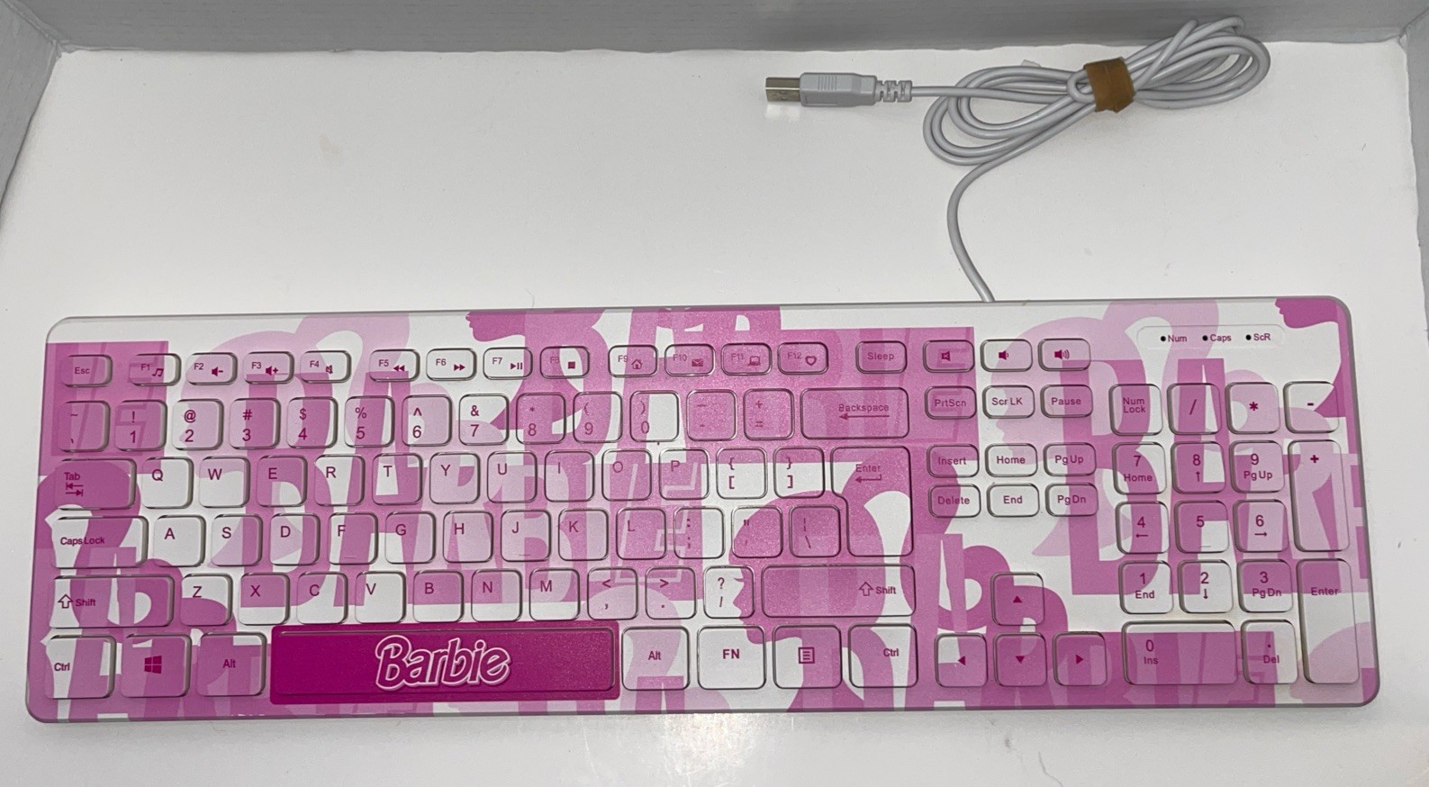 Official Mattel Barbie Computer USB Wired Pink Barbie Logo Printed Keyboard 2023