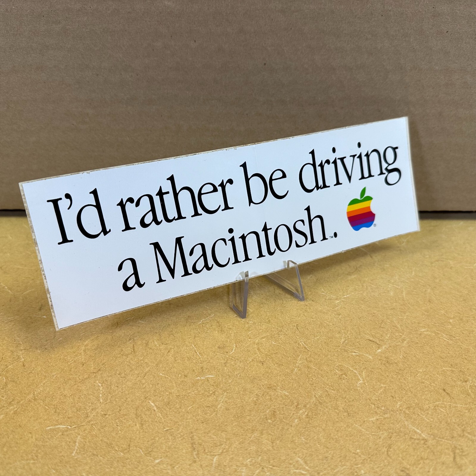 I'D RATHER BE DRIVING A MACINTOSH ___ Rare COOL STICKER ___ Apple Computer 3"x9"