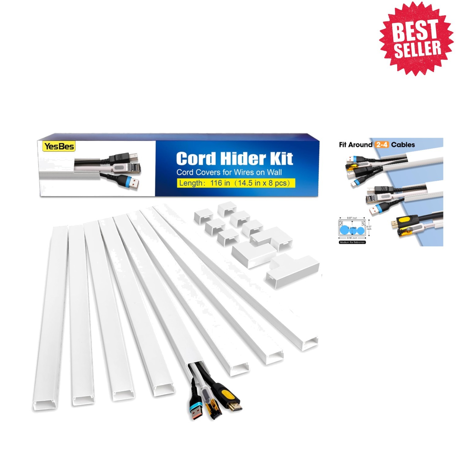 Cuttable & Customizable 116in Cord Cover System: Sophisticated Wire Management