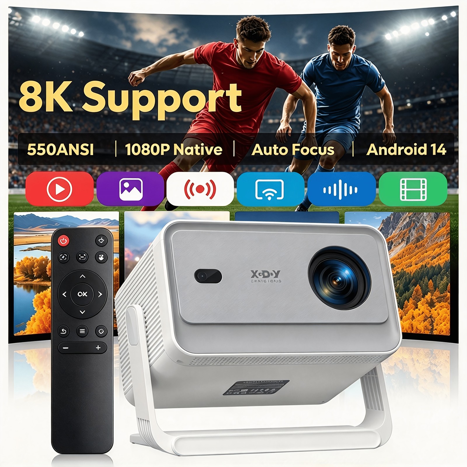 XGODY 2026 Upgraded Gimbal A6 PRO Projector 550ANSI
