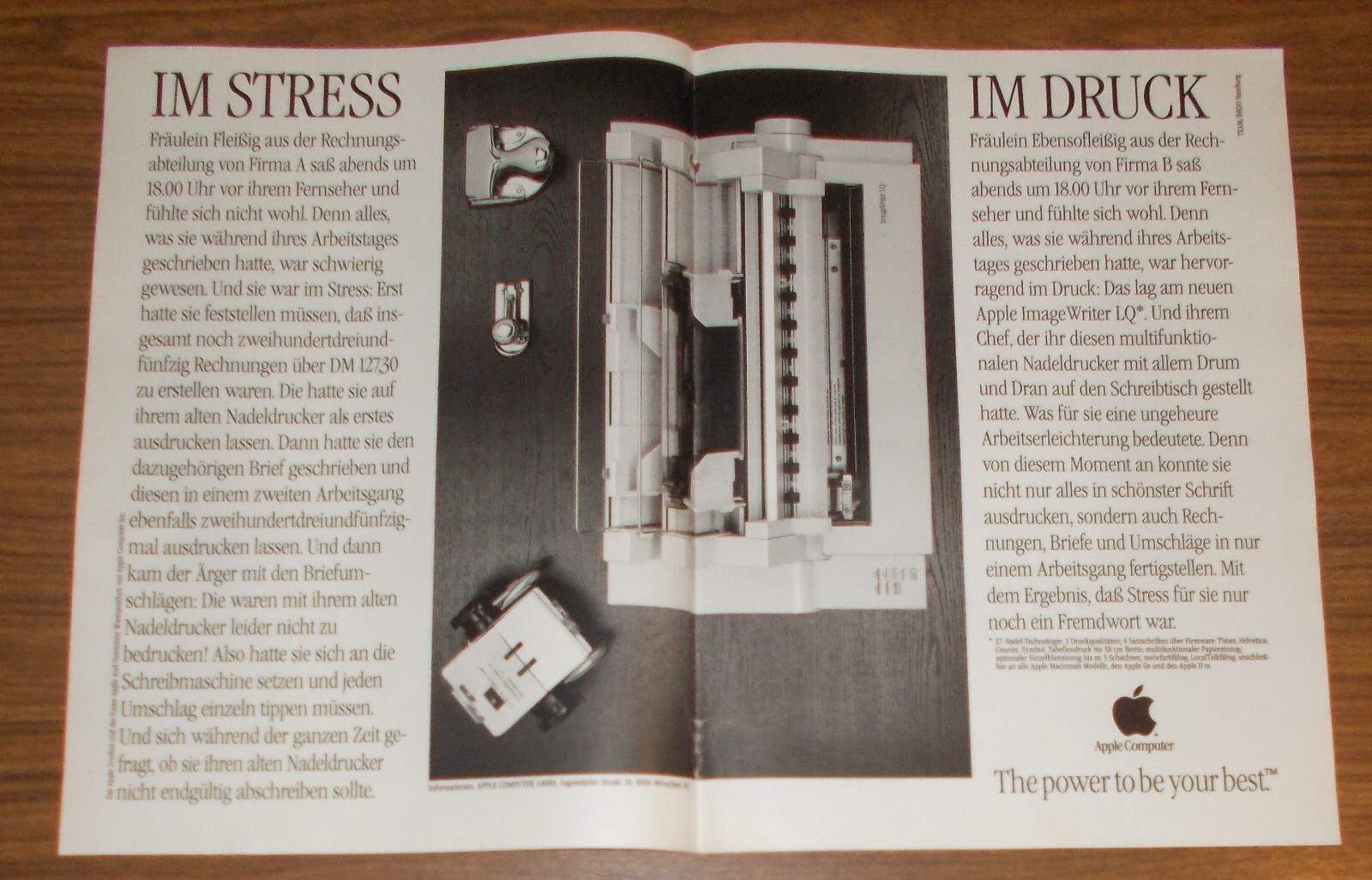 Rare Advertising APPLE IMAGEWRITER LQ Dot Matrix Printer - Under Stress - In Print 1988
