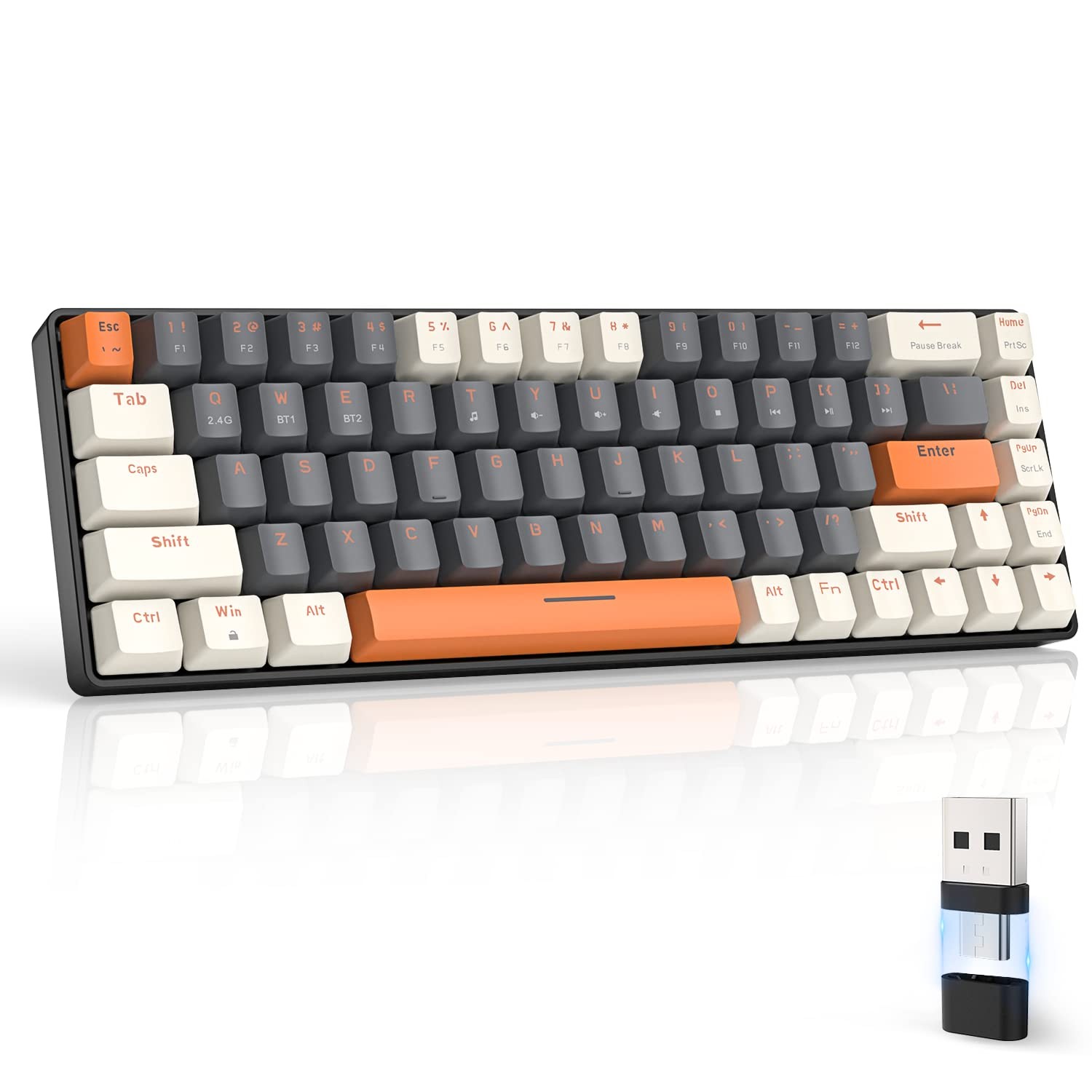 ZIYOU LANG RK68 60% Wireless Mechanical Keyboard, Bluetooth 5.0/2.4Ghz Dual M...