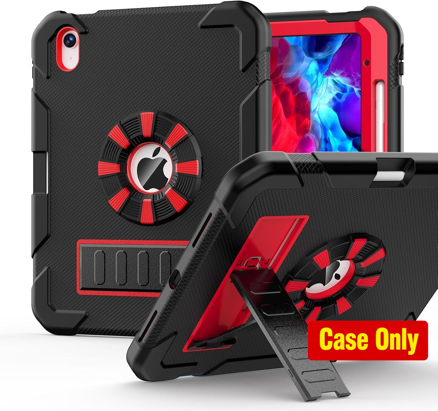 Shockproof Rugged Cover Case with Stand for iPad 11" 11th Gen 2025, Black-Red