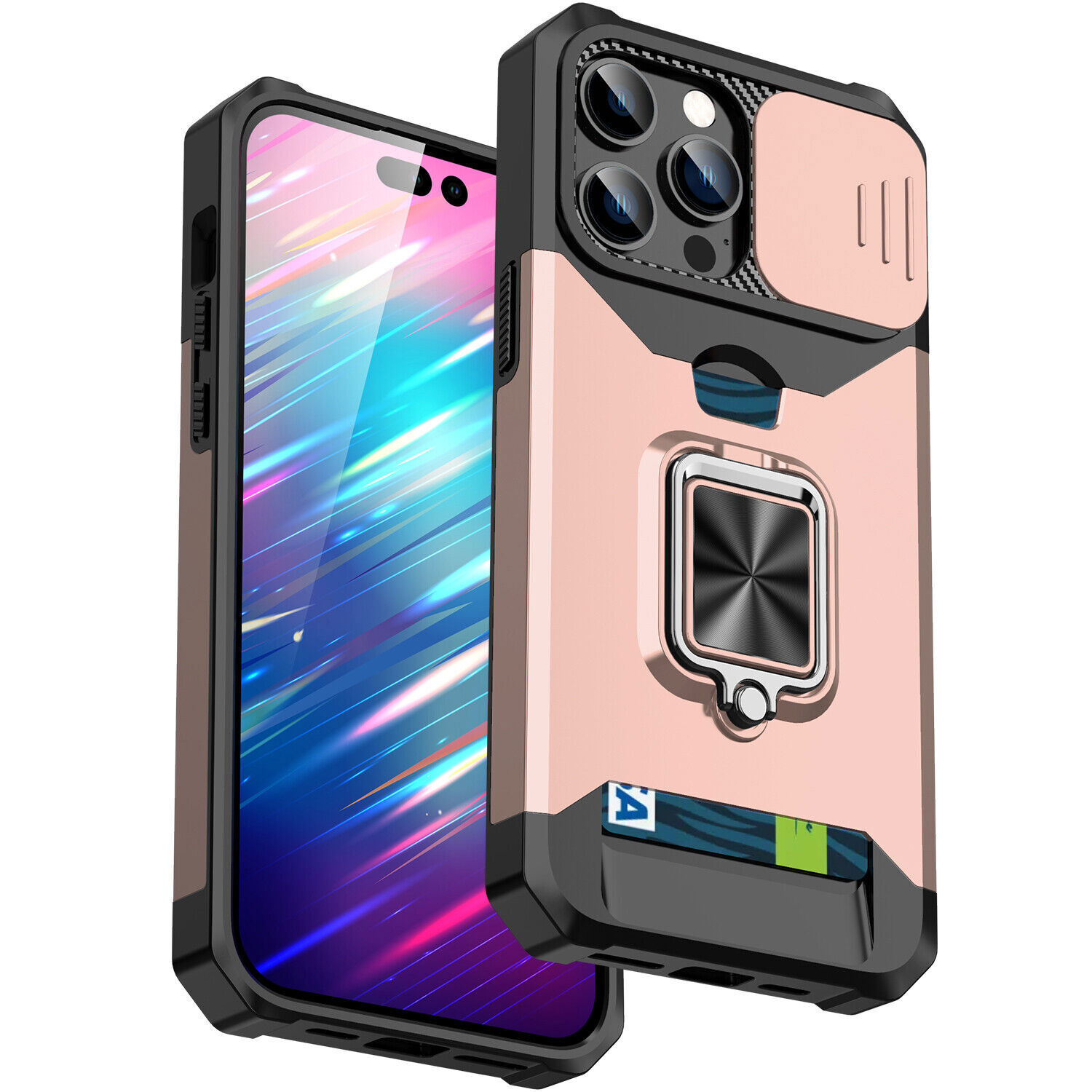 Luxury Armor Ring Card Slot Cover Case For 16 15 14 13 12 11 Pro Max XR X 7 8 SE