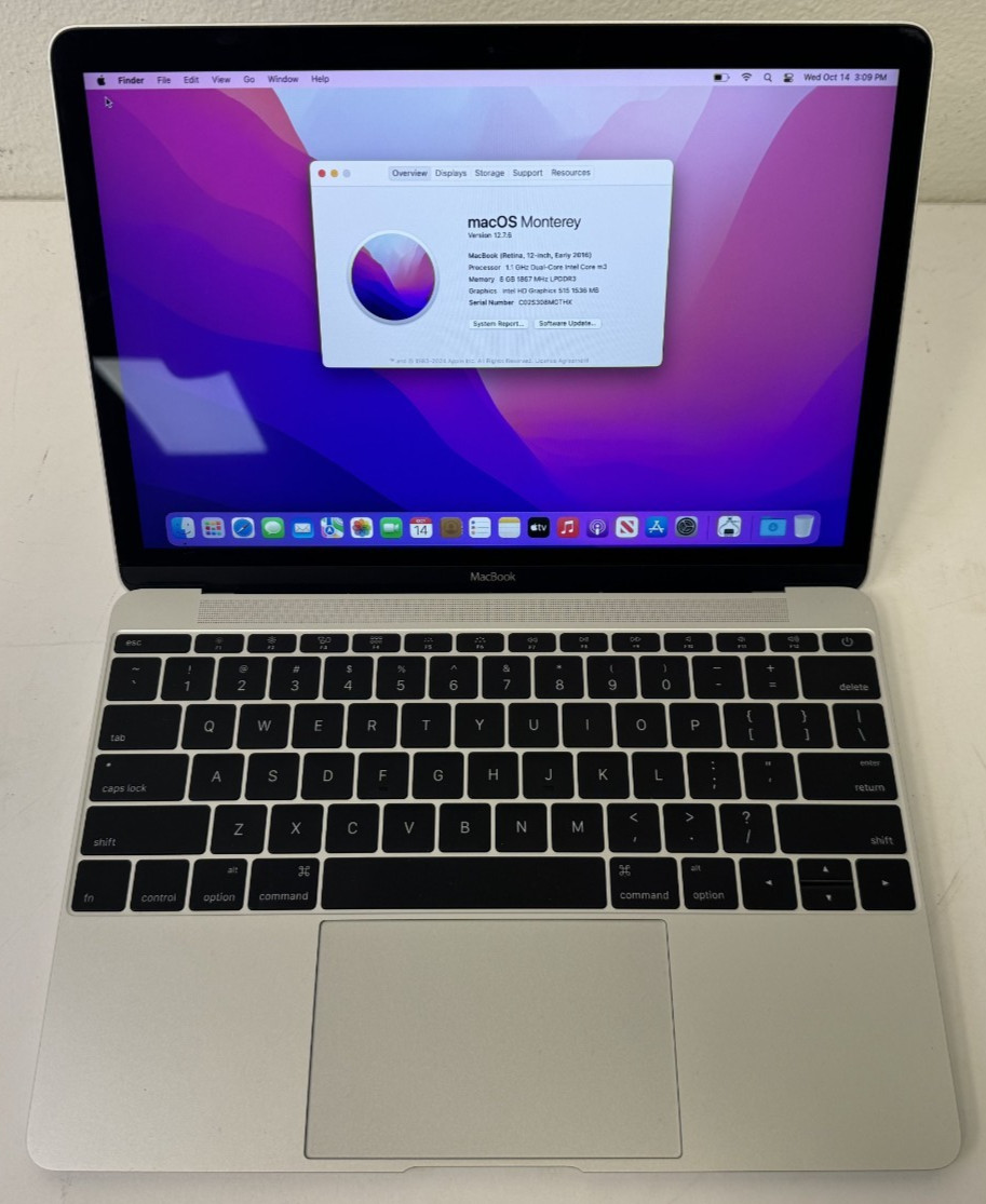 Apple 2016 MacBook A1534 Silver 12" Core m3 8GB RAM 256GB SSD NO AC *Great Batt*
