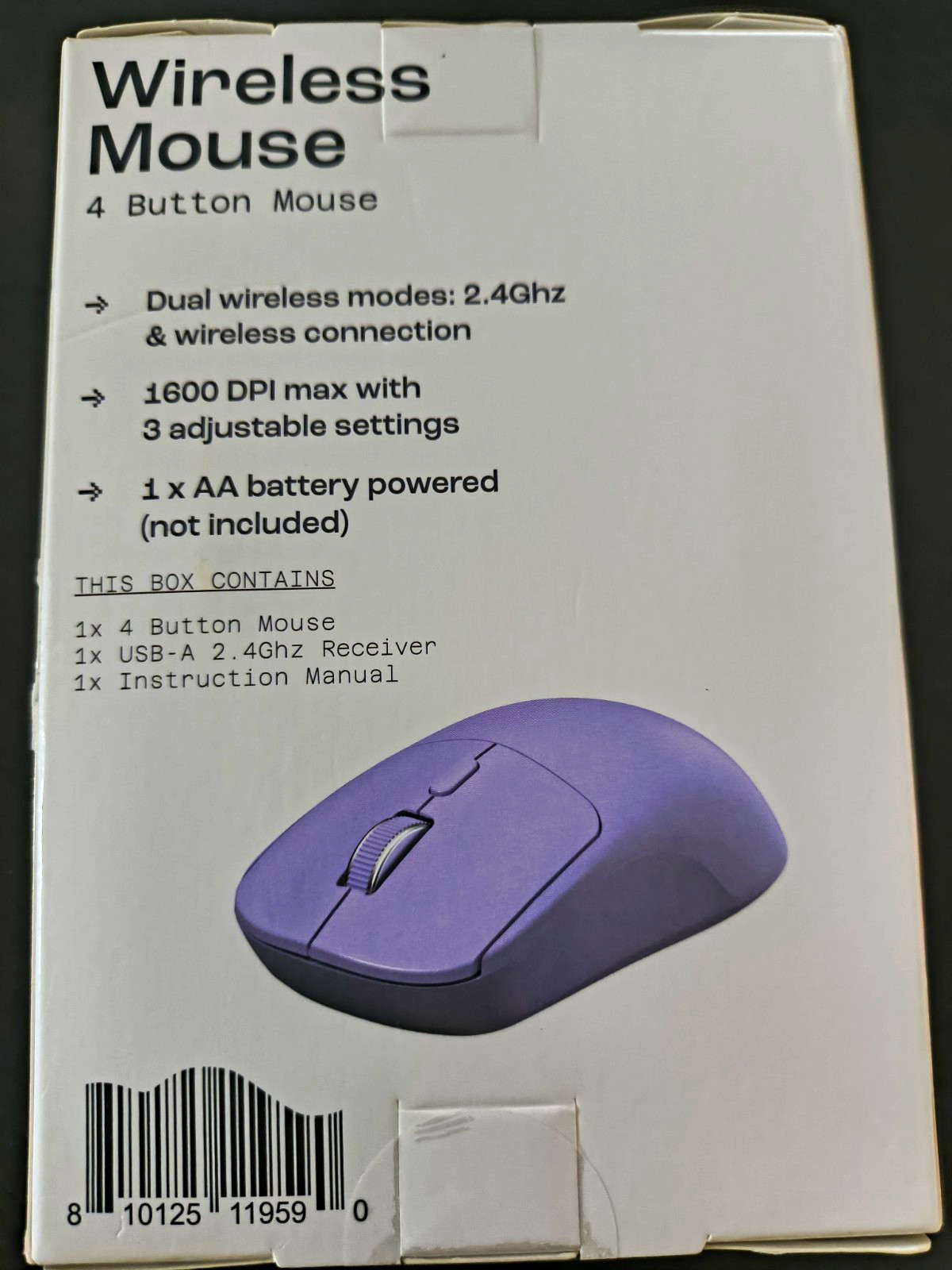 NORTH Purple Wireless USB 2.4GHz Optical Mouse 4-Button 1600 DPI Adjust