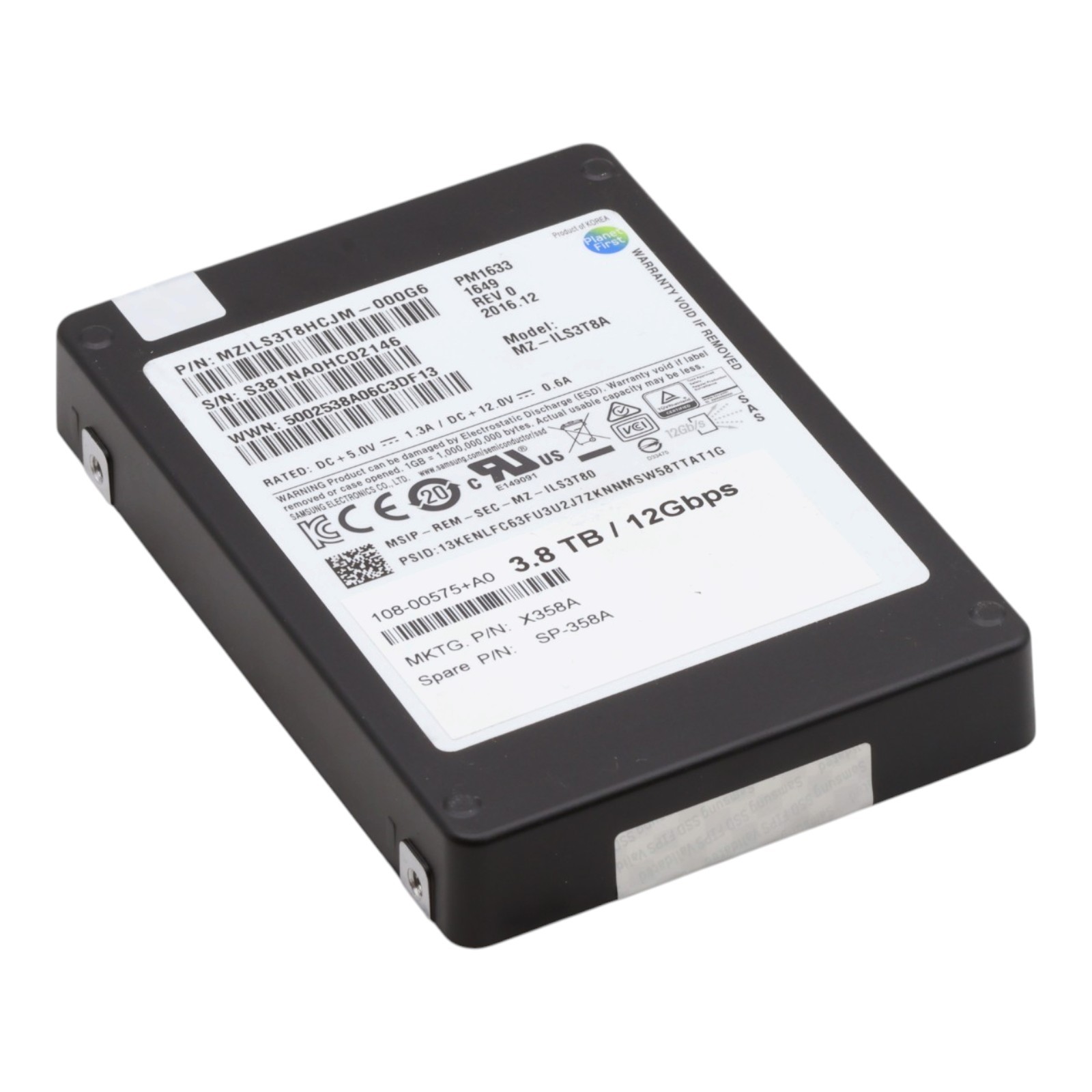 NetApp/Samsung PM1633 3.84TB SAS-3 12Gb/s MZILS3T8HCJM 2.5" SSD 512B