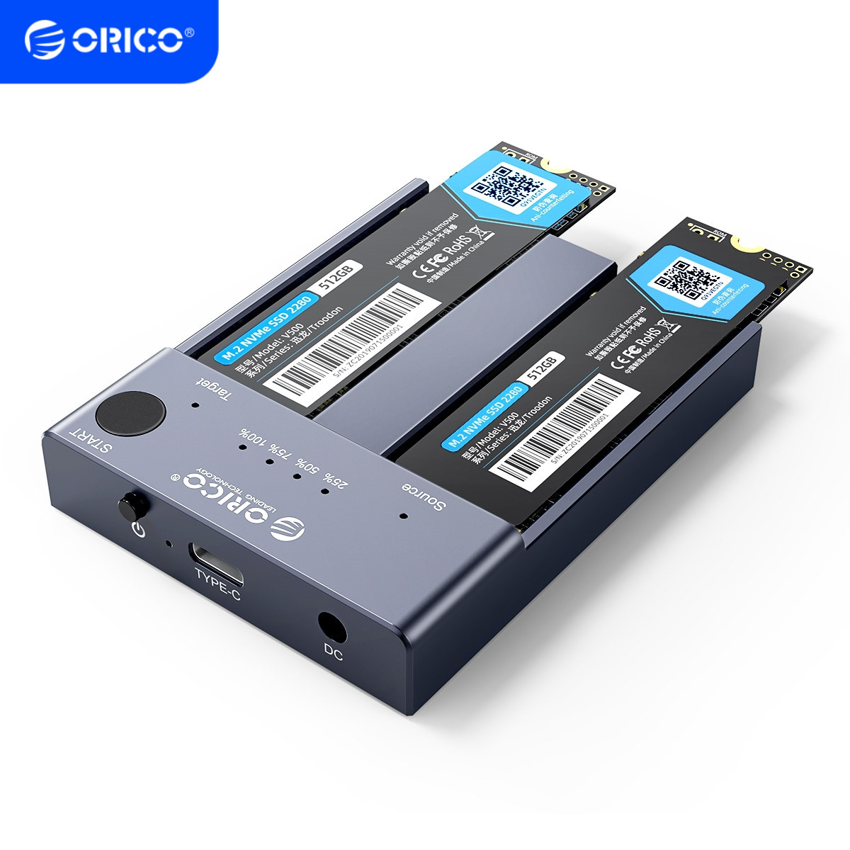 ORICO M.2 NVMe Cloner Dual-Bay NVMe Docking Station USB C  SSD Enclosure US