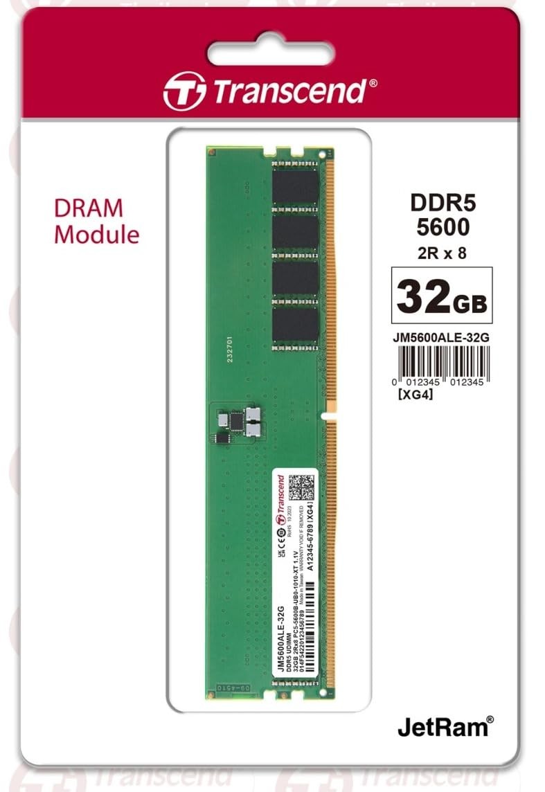 Transcend JetRAM 32GB DDR5 SDRAM Memory Module (jm5600ale-32g) (jm5600ale32g)