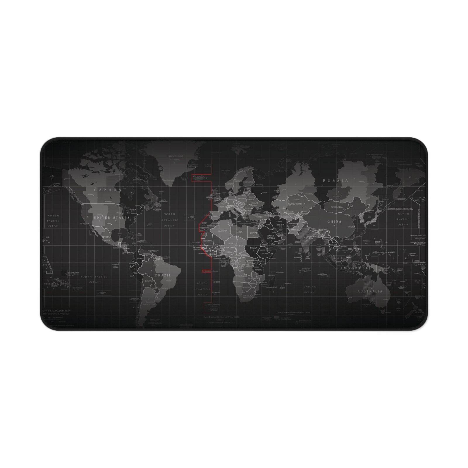 World Map Timezone Desk Mat | Dark Tactical Gaming Mouse Pad