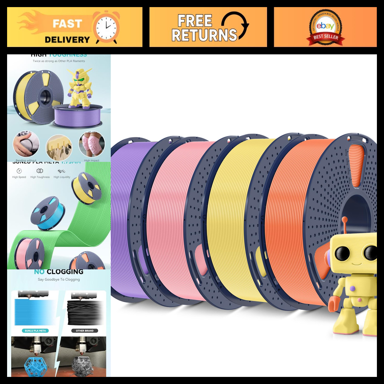4KG High Speed PLA 3D Printer Filament Bundle, 1.75mm, Vacuum Packed, 4 Colors
