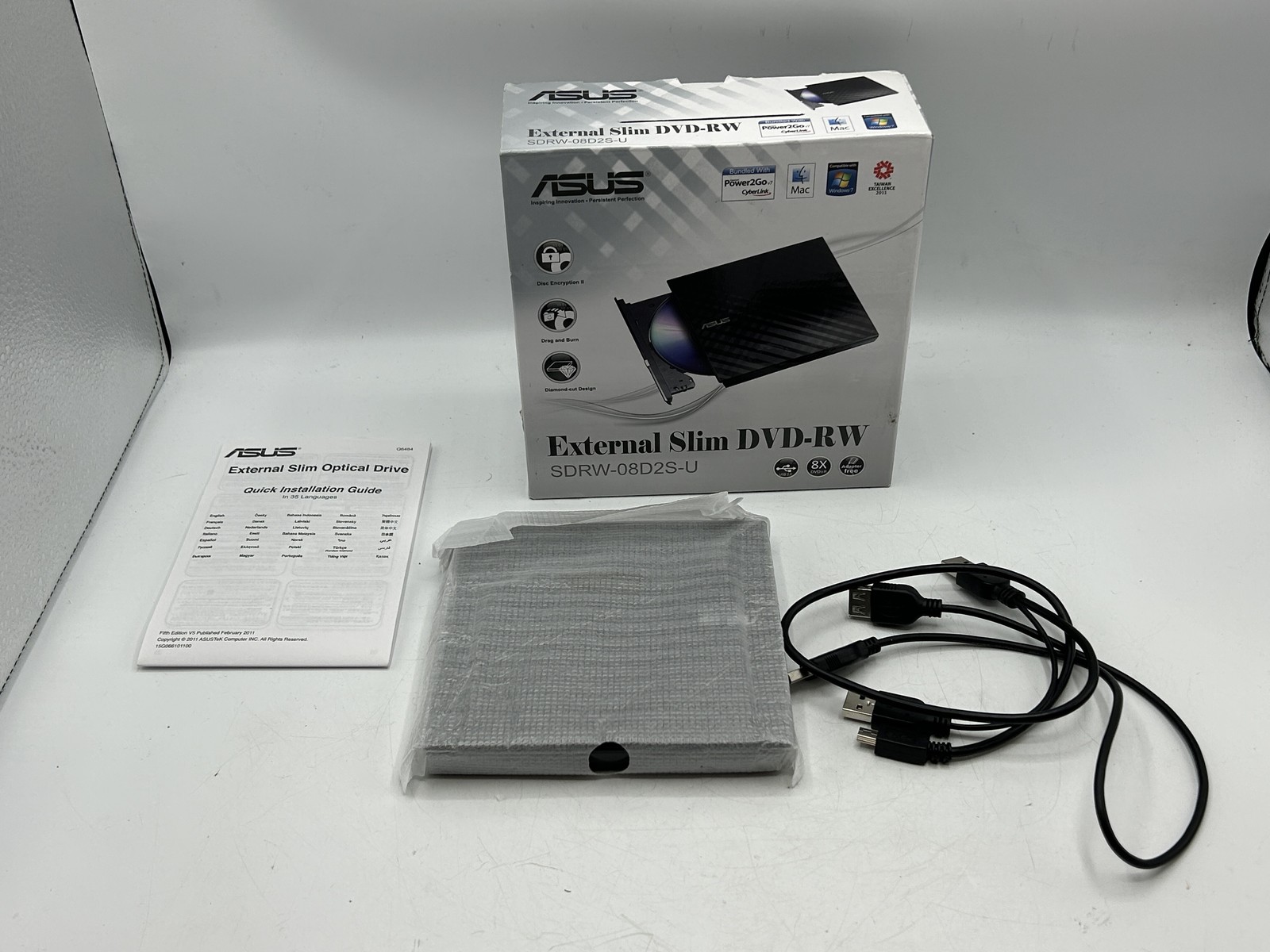 Asus SDRW-08D2S-UBGACI 8x External Dvd Writer Black Ext Slim Portable Diamond