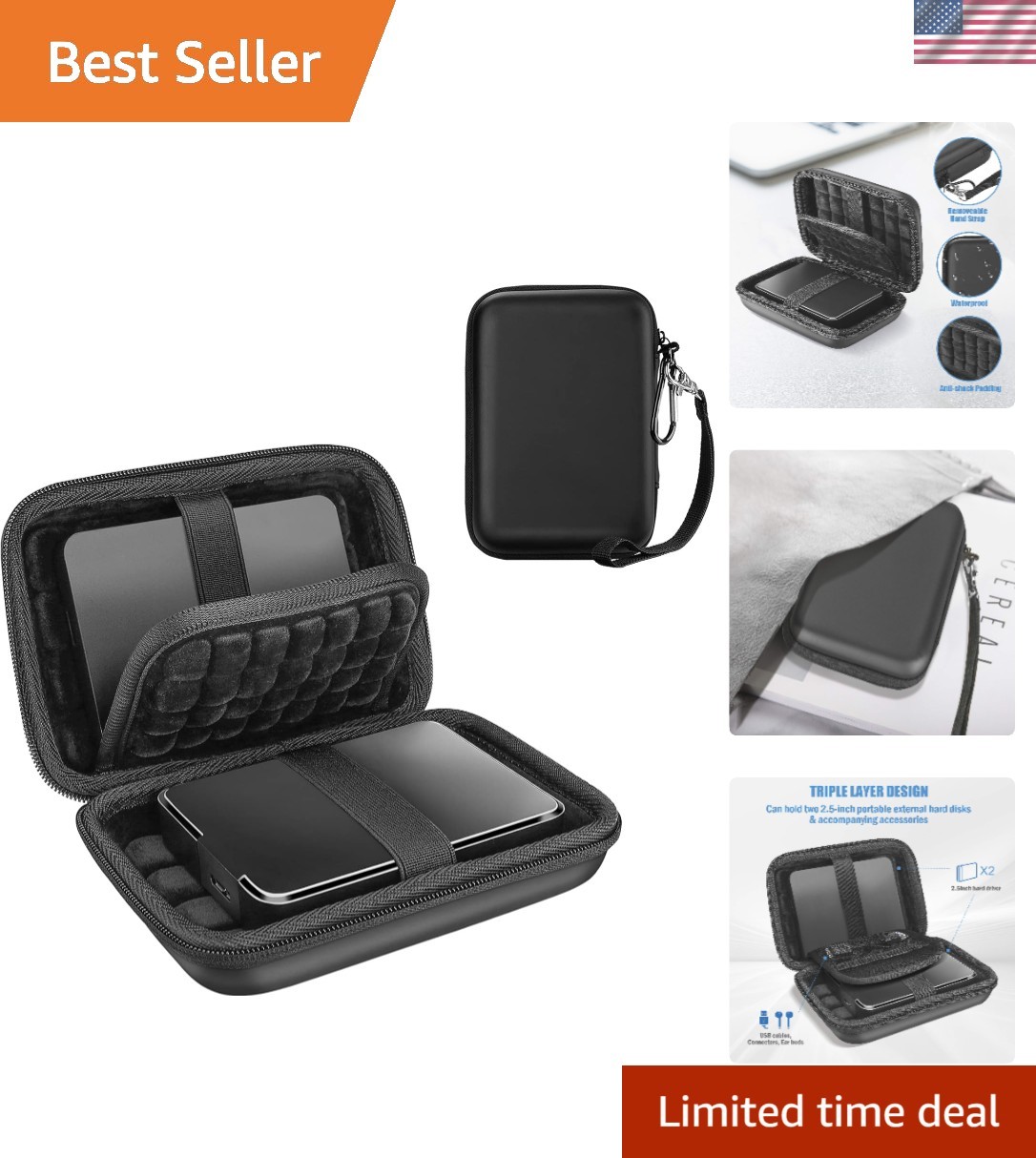 Compact Protective Case for 2 External Hard Drives - EVA Water-Resistant Design