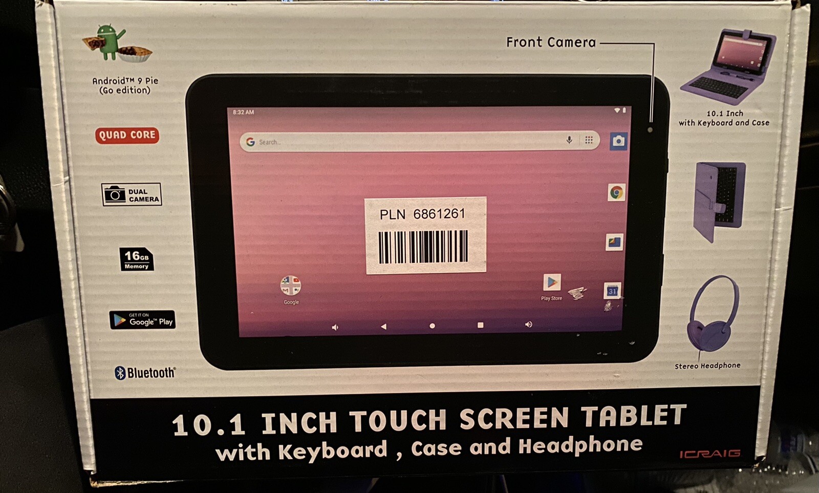 Craig CMP840 BUN-PL-HD Quad Core 10.1 in. Tablet with Keyboard Case & Headphones