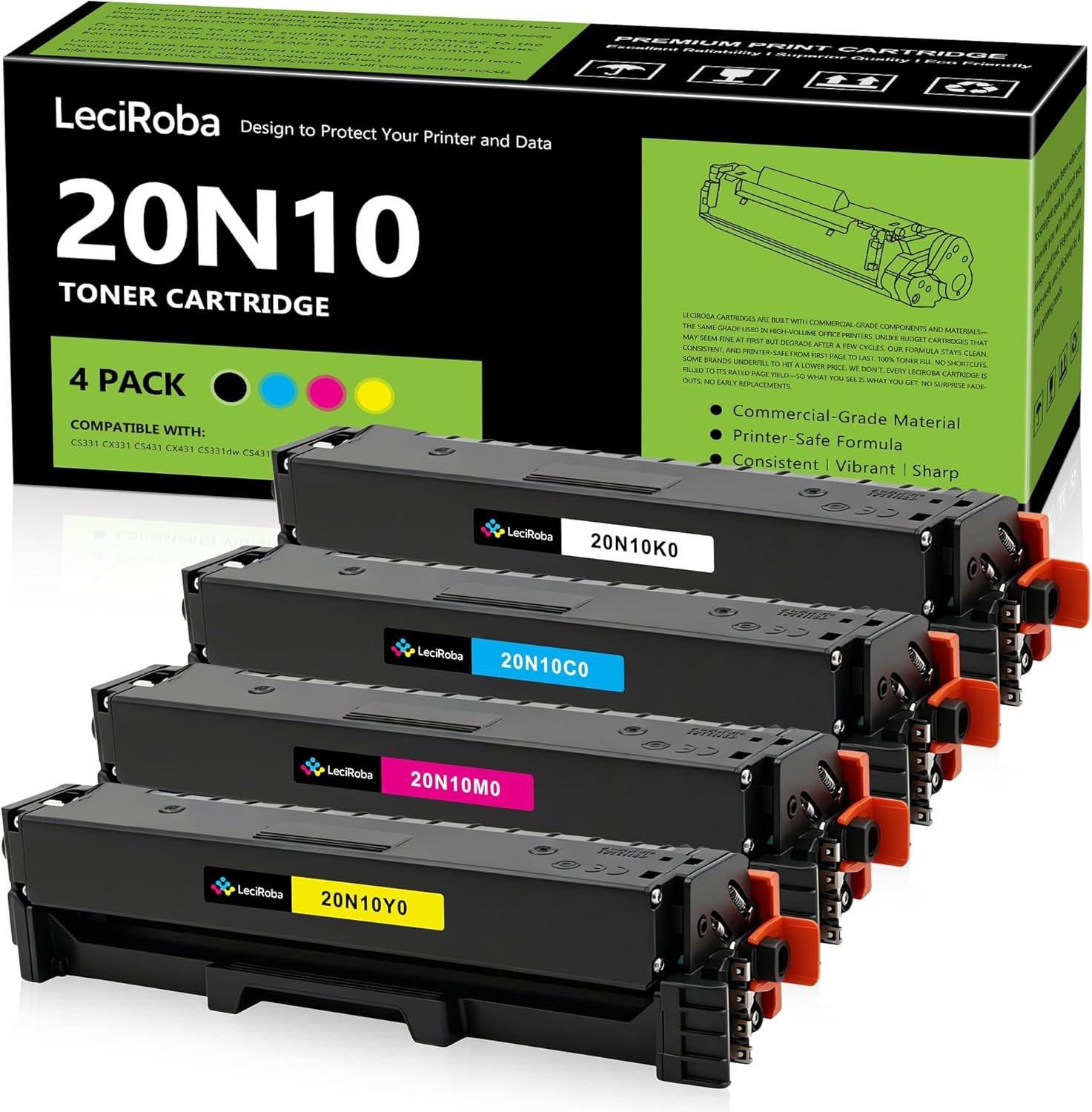 Toner Cartridge Set for Lexmark 20N10 Series CS331 CS431 CX331 CX431 Printers