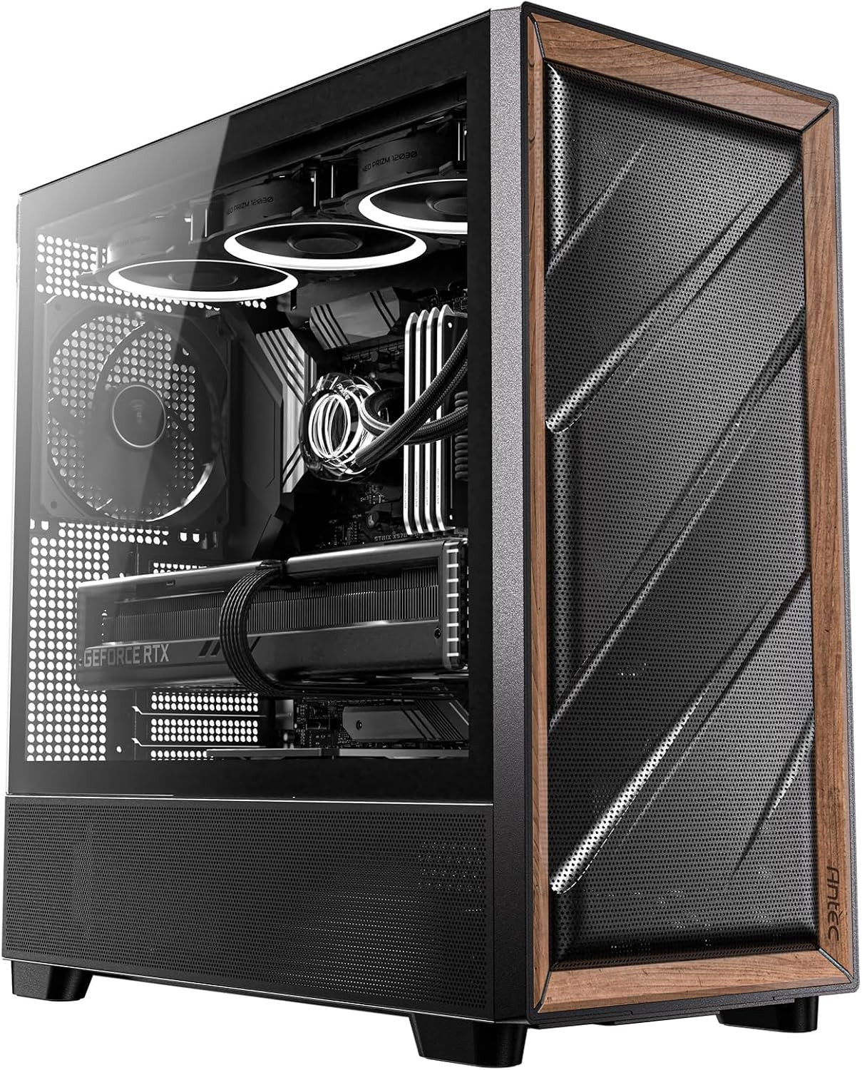 Flux Wood Mid-Tower E-ATX PC Case, 5 PWM Fans Included, Black