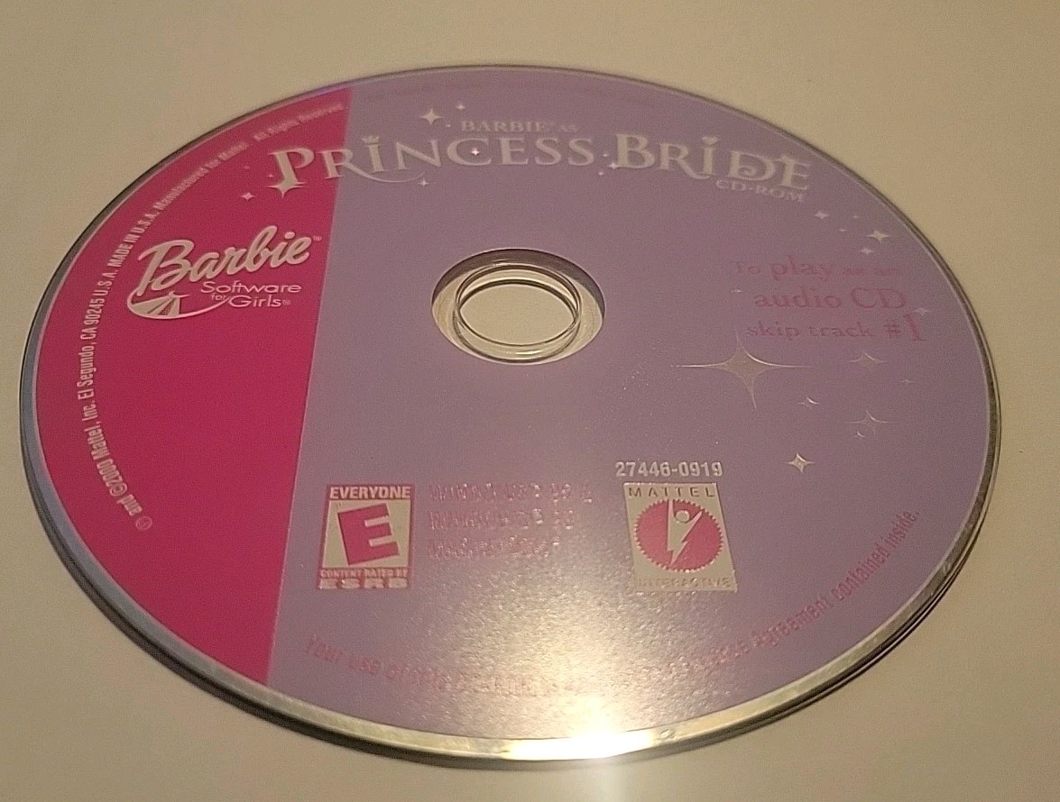 Barbie as Princess Bride PC CD-ROM Windows Mac, 2000 Mattel Loose Disc