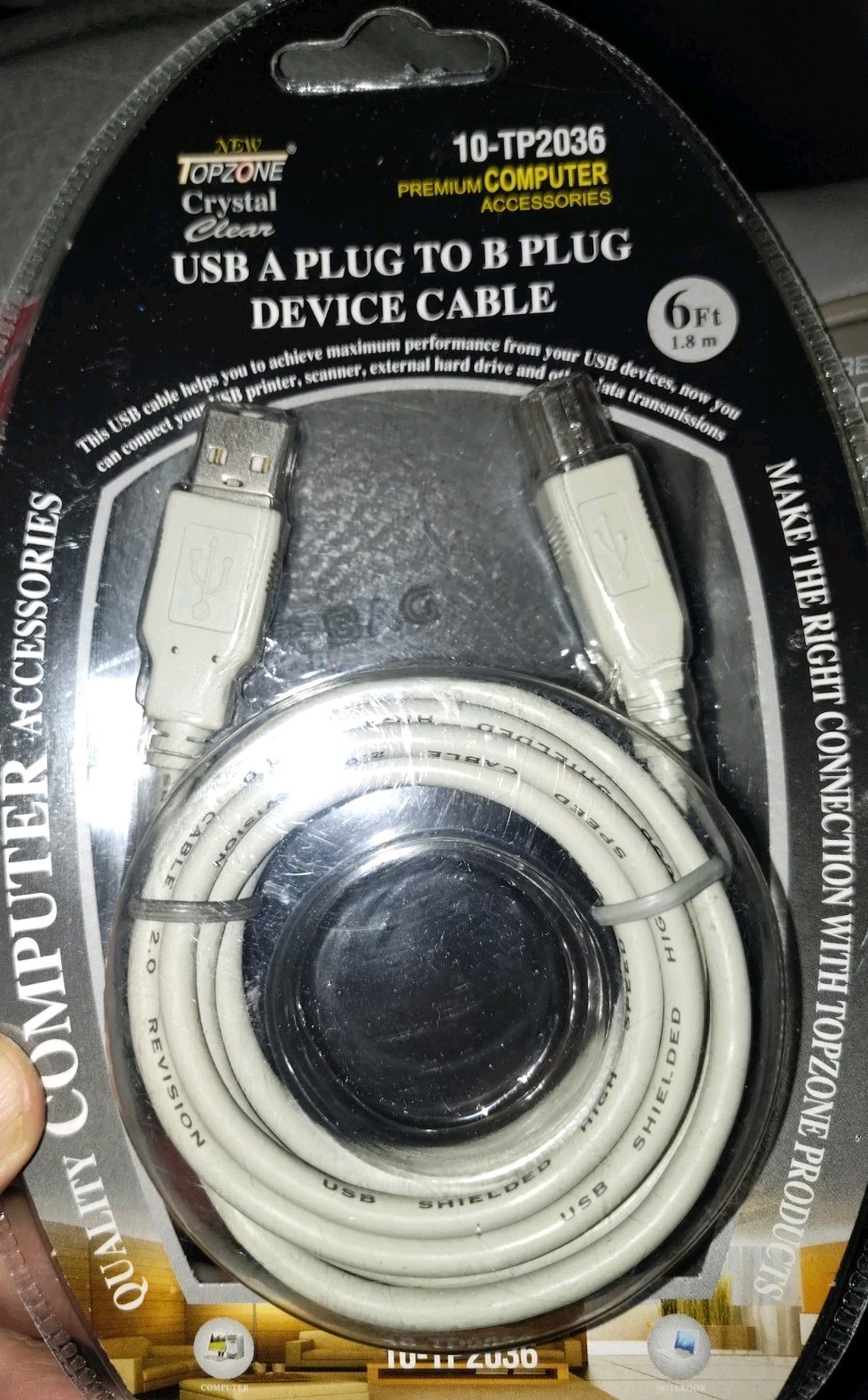 USB A Plug To B Plug Device Cable 6 Ft. 10-TP2036.  Price Per Unit