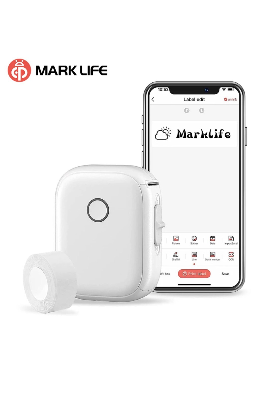 Marklife P12 Label Maker-Portable Printer Machine With 1 roll of Printing Paper