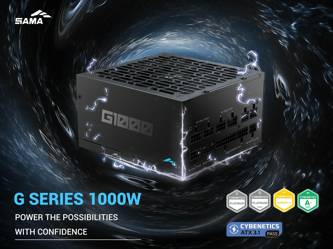 SAMA G1000 1000W ATX 3.1 Full Modular Power Supply, Cybenetics Platinum Rated,